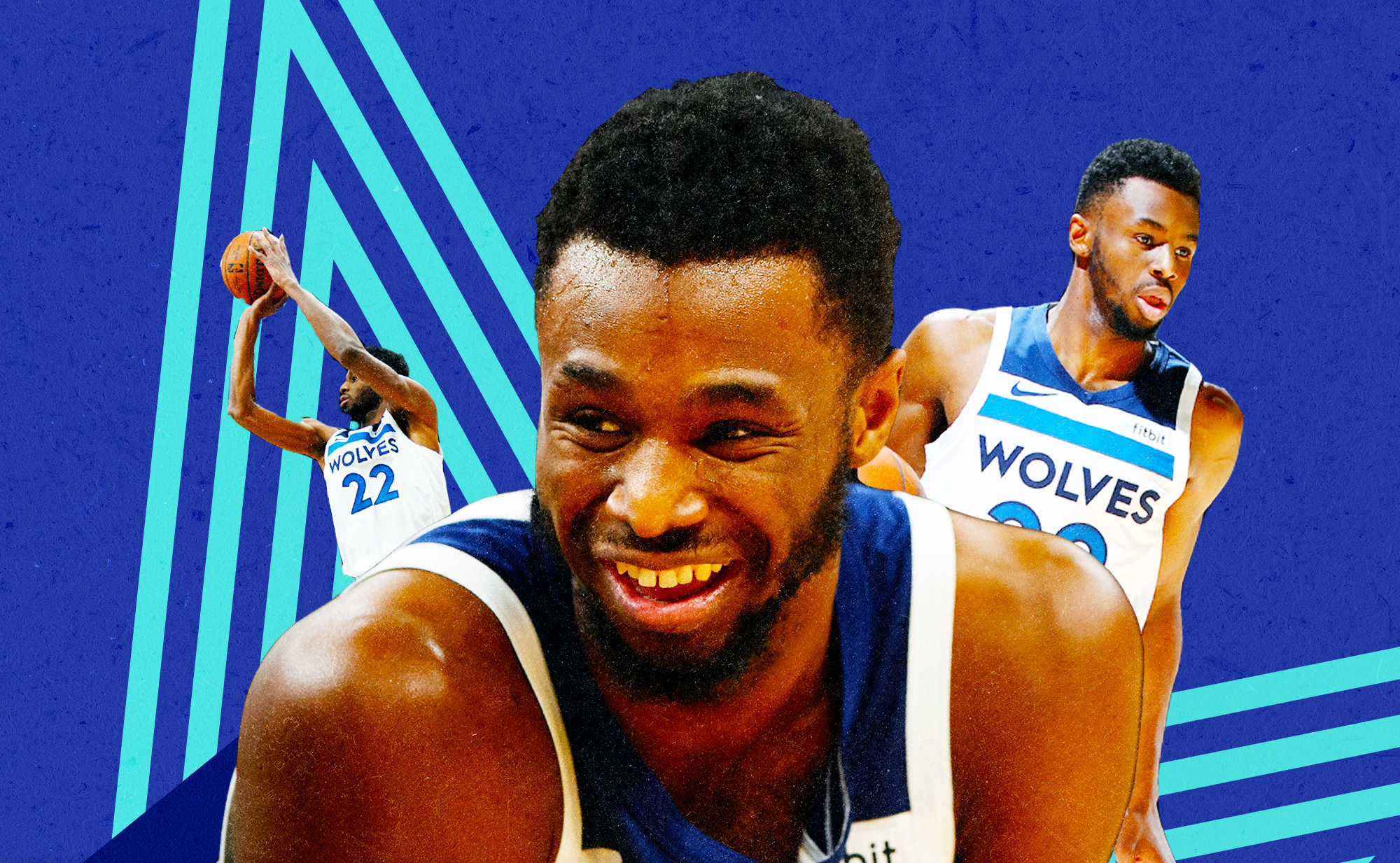 A collage of three photos of Andrew Wiggins.