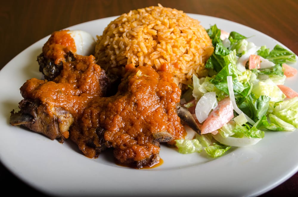 A plate of jollof rice from Appioo African Bar &amp; Grill