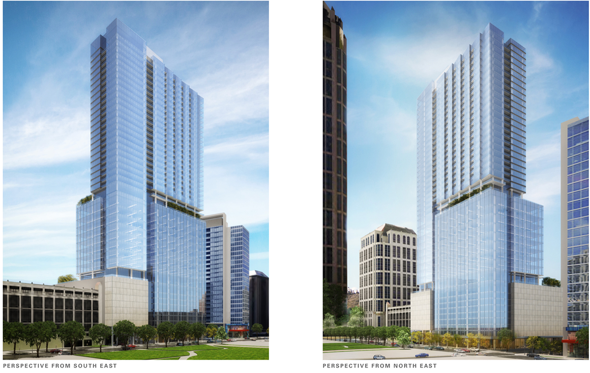 A rendering of the mixed-use tower project proposed for West Peachtree Street.