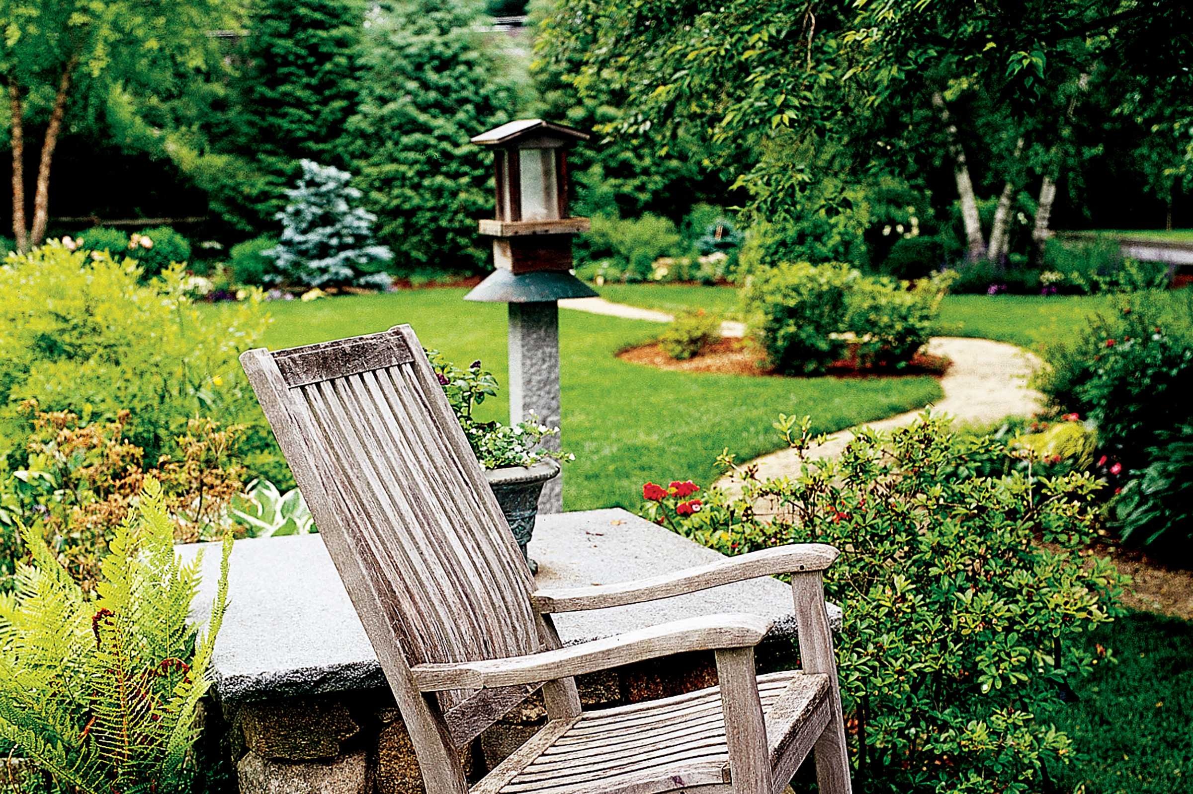 Wooden chair in backyard garden