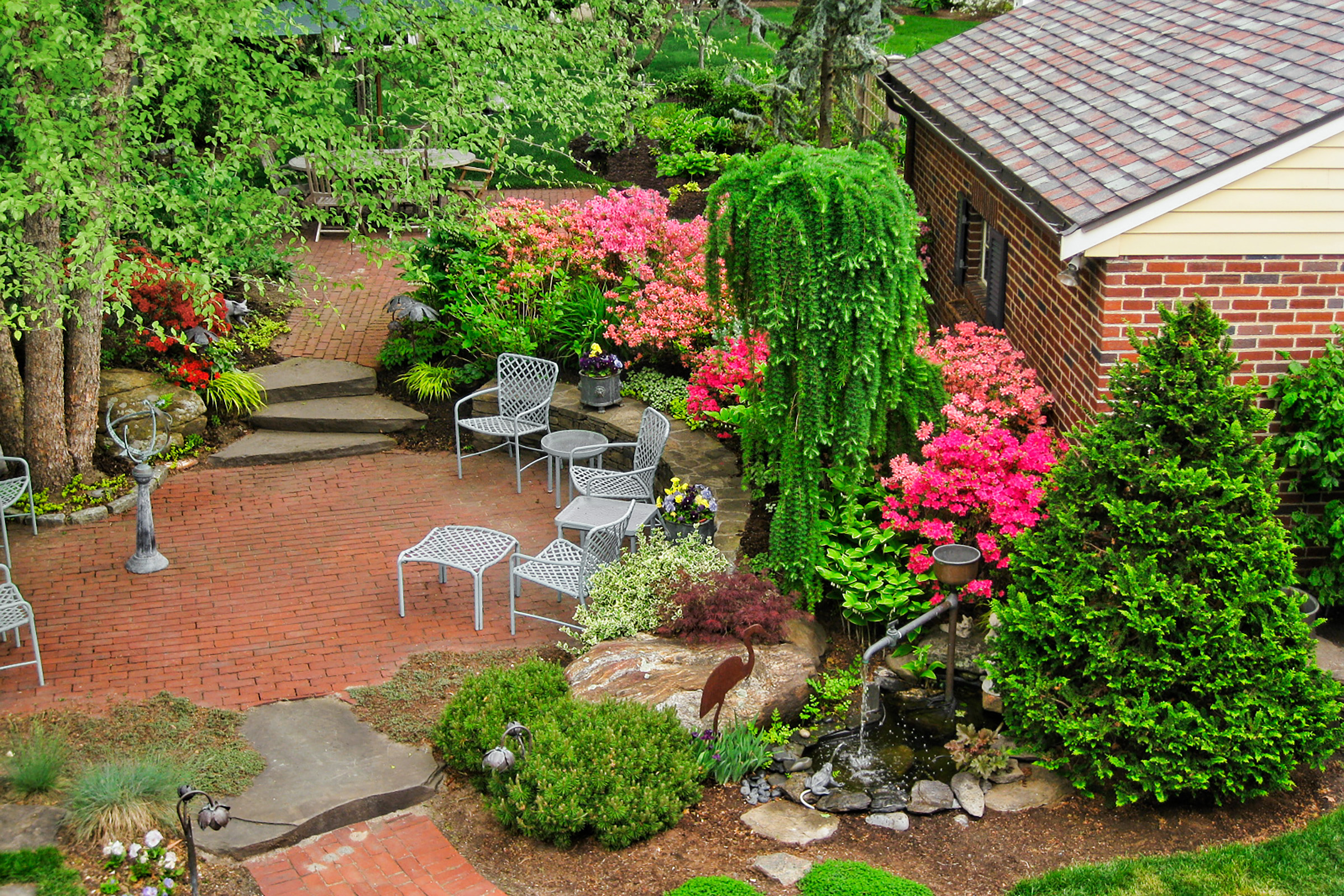 Garden seating in backyard