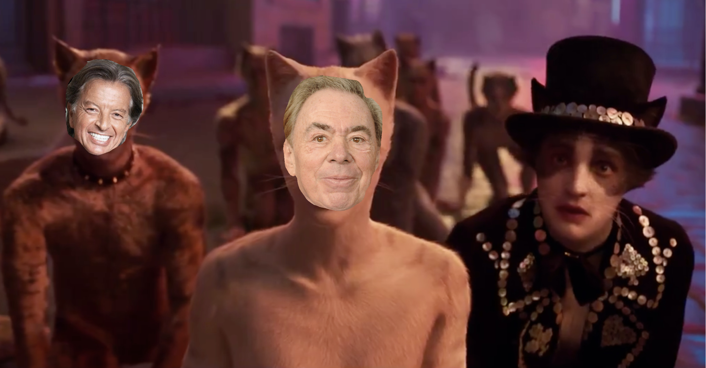 Andrew Lloyd Webber and Richard Caring superimposed on to Cats