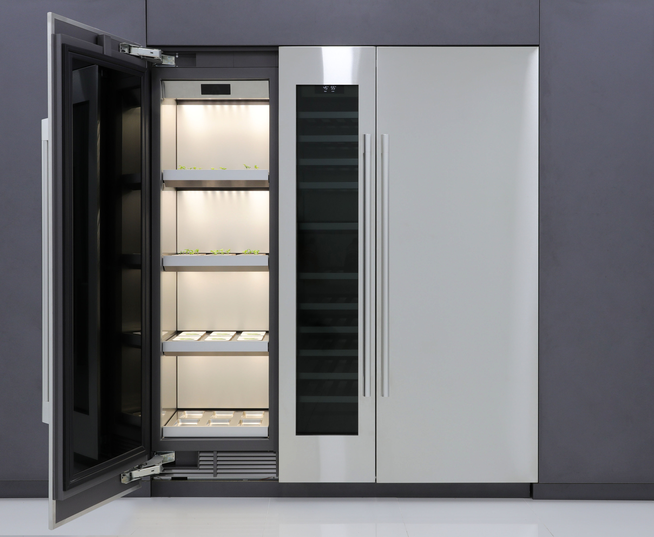Refrigerator with side panel for growing plants.