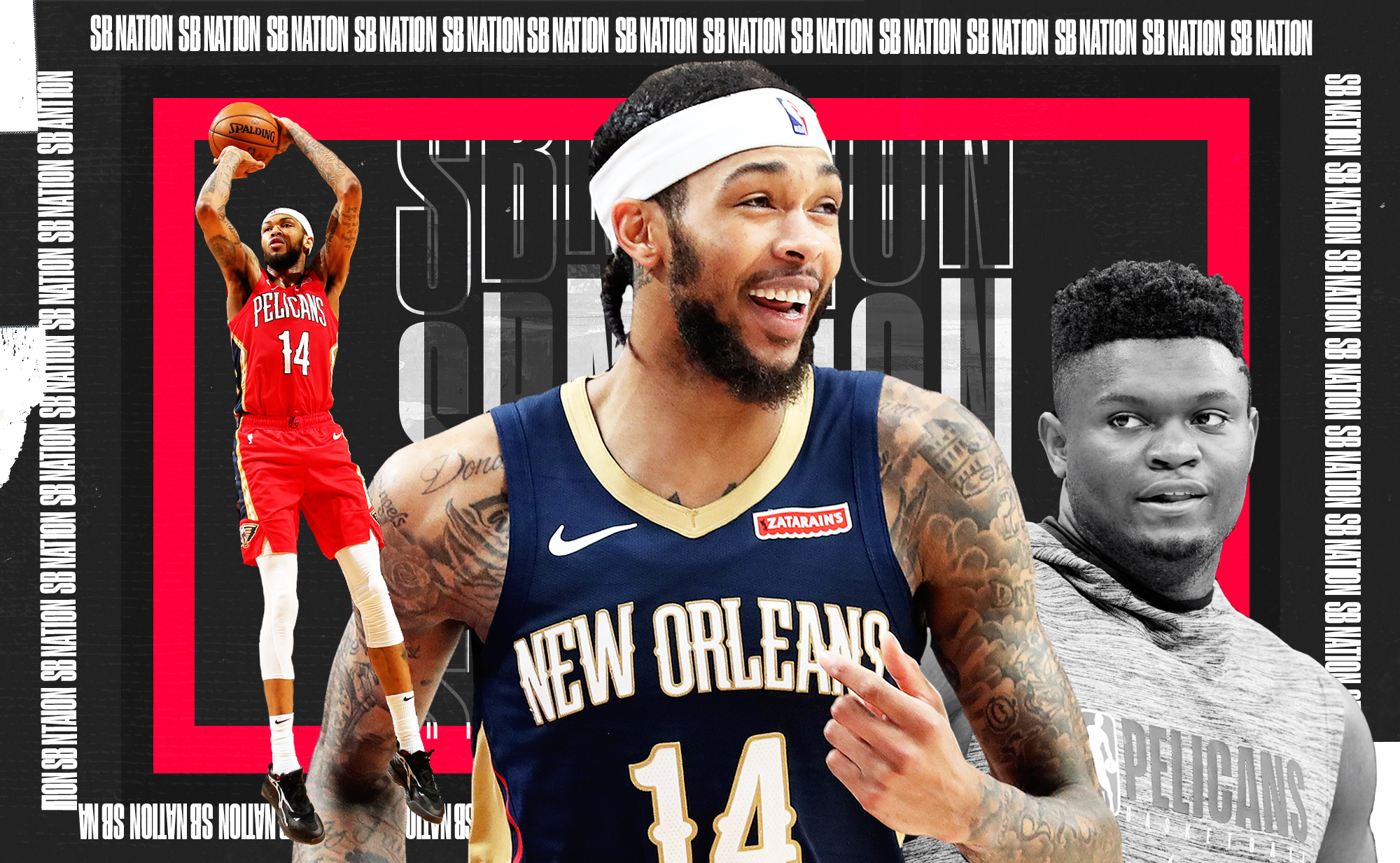 A collage of Brandon Ingram featuring a photo of Zion Williamson.