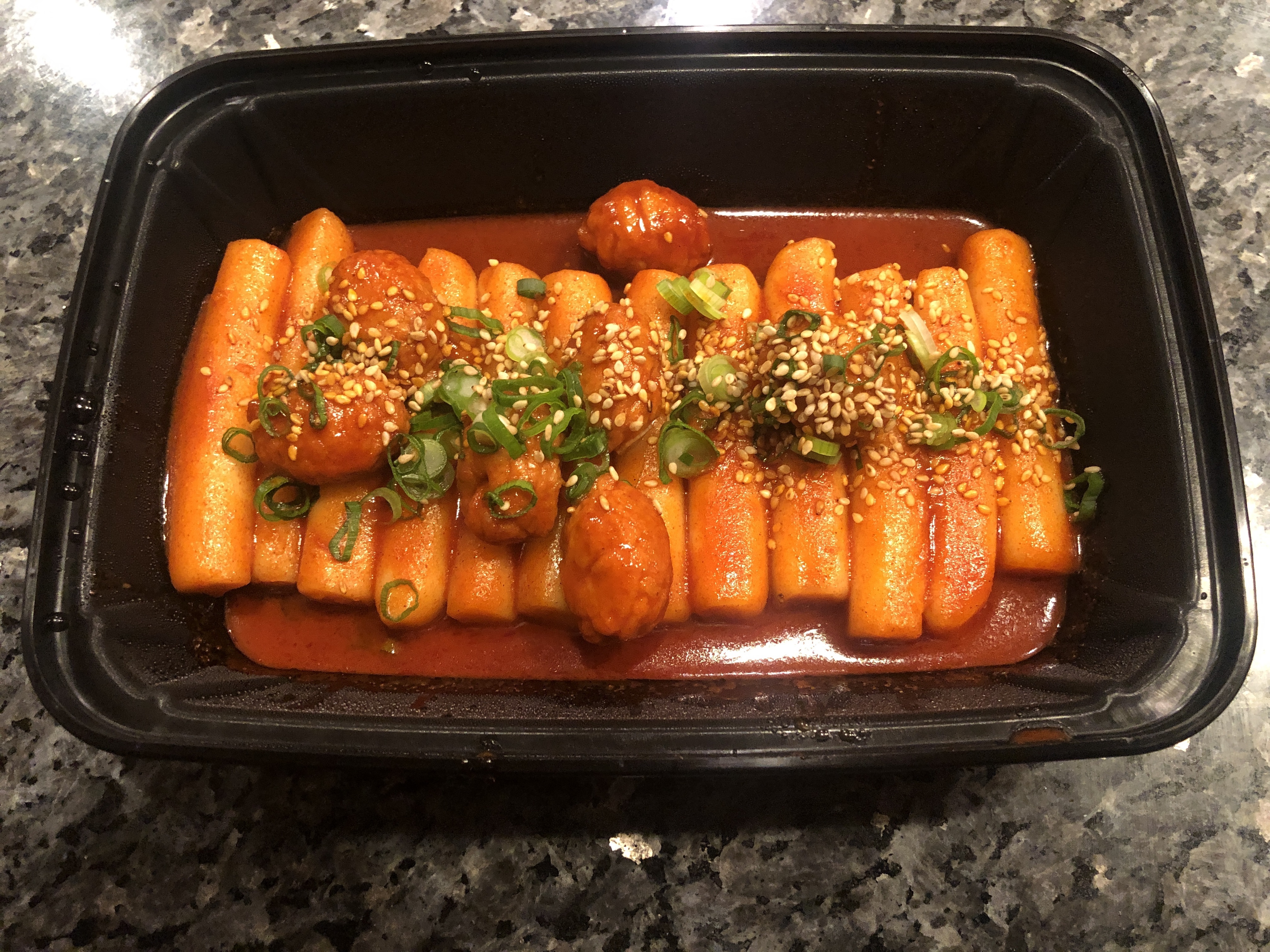 Korean rice cakes in red sauce.