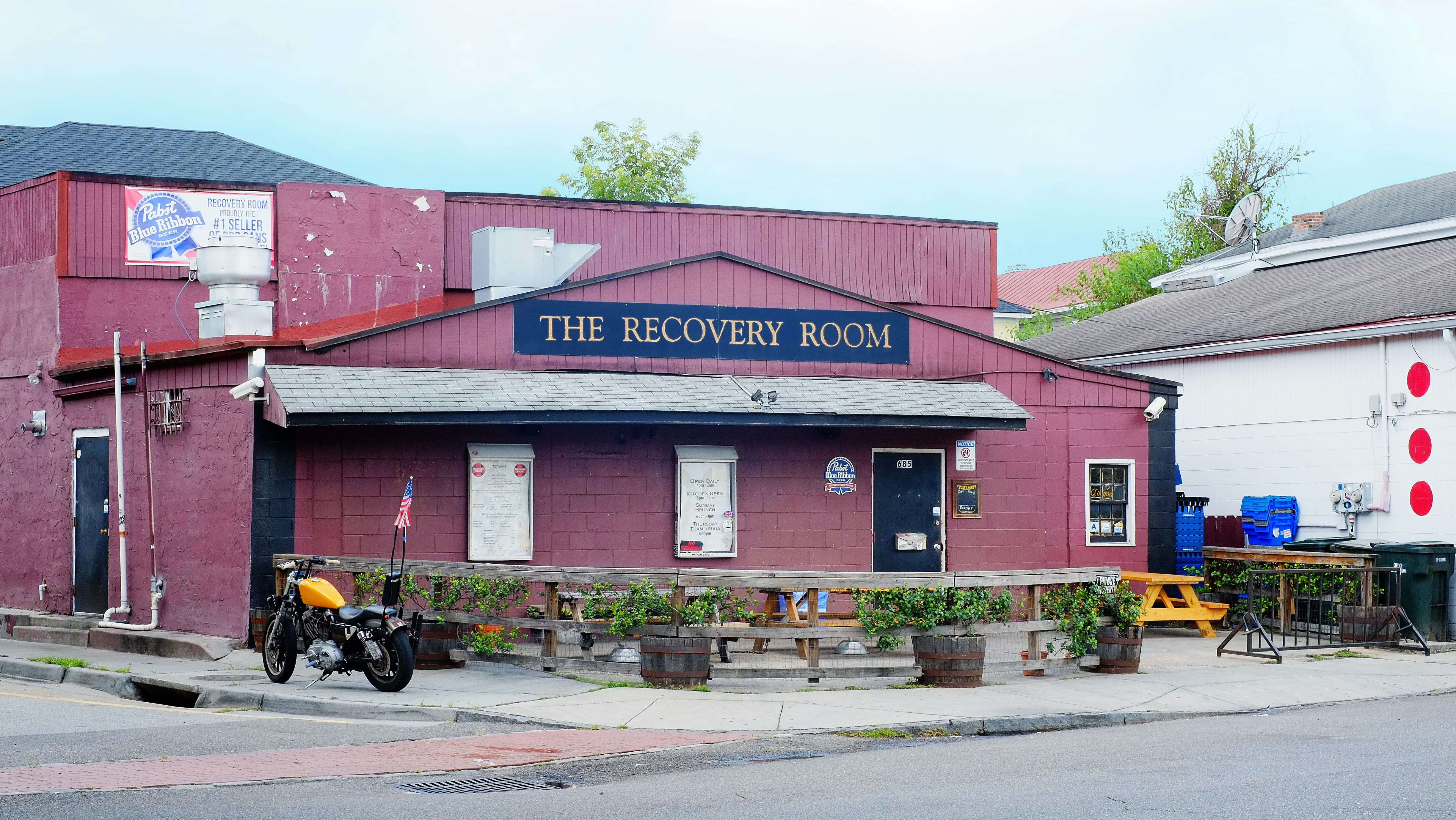 The exterior of dive bar Recovery Room