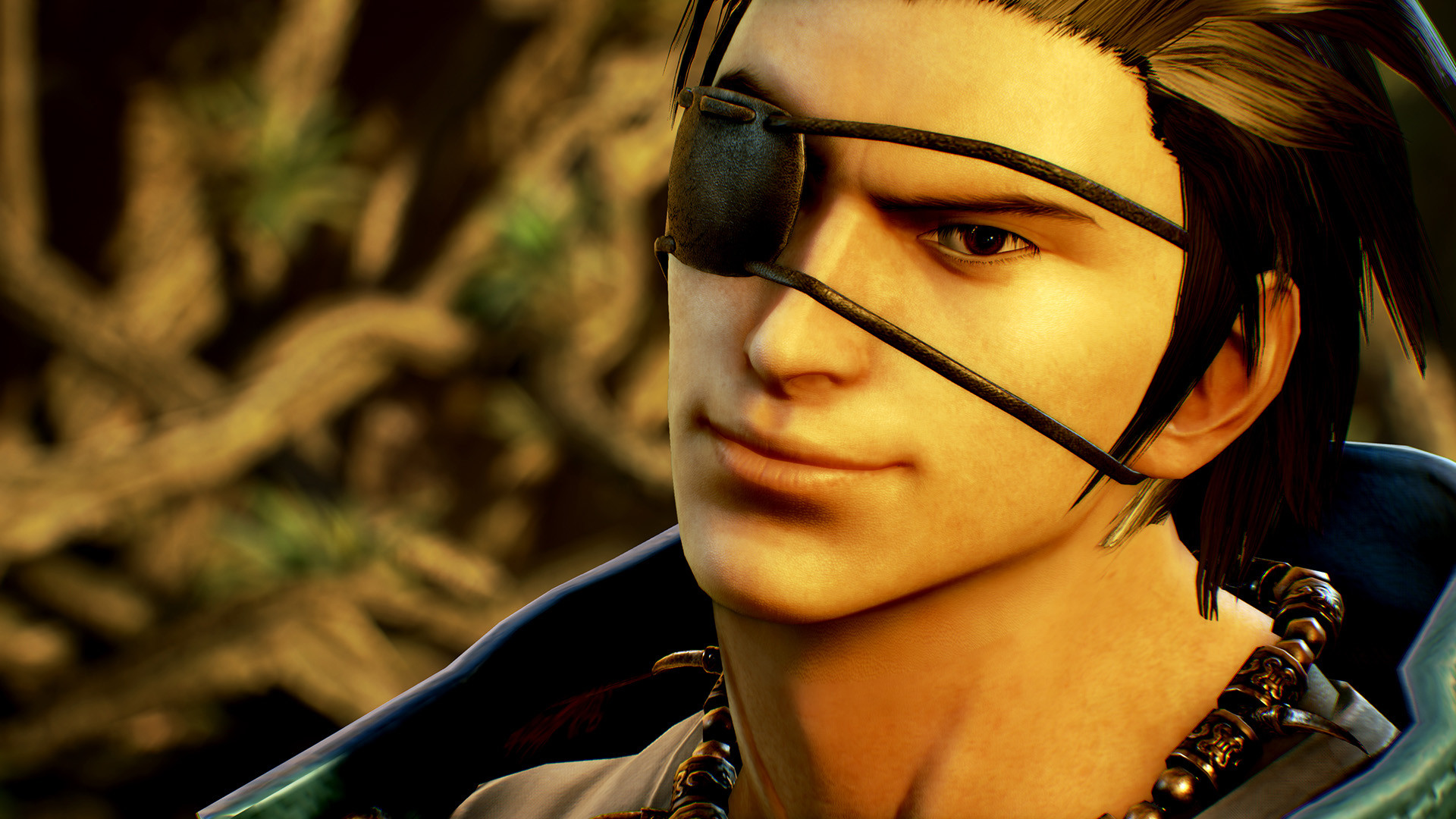a close-up of a Tekken 7 character wearing an eye patch
