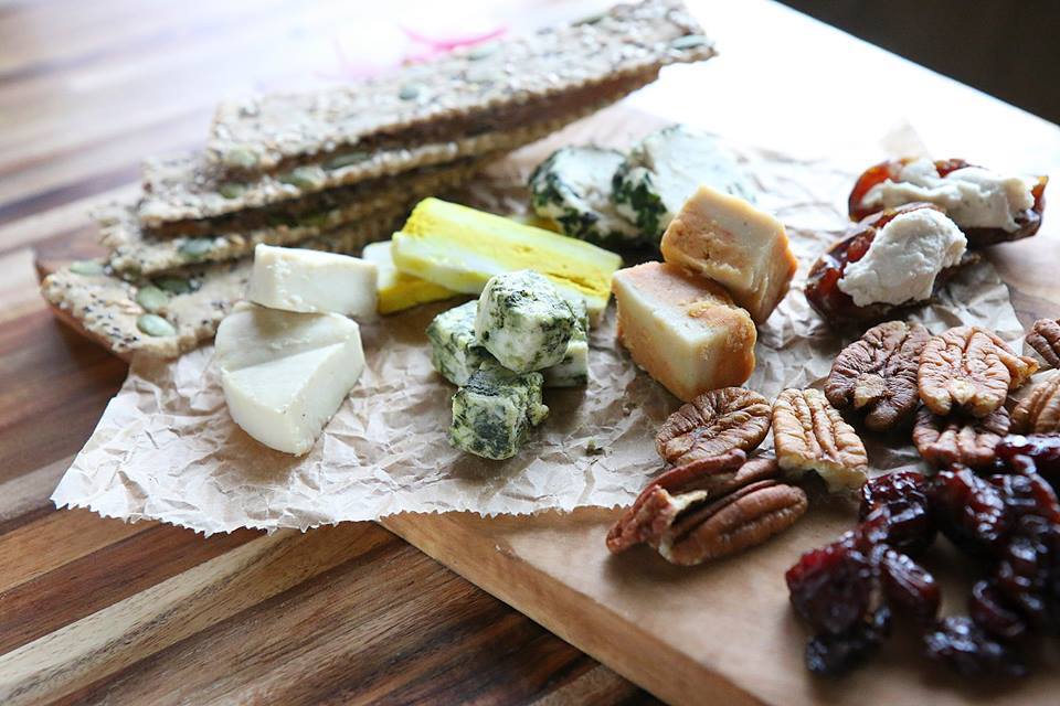A vegan cheese and cracker board.