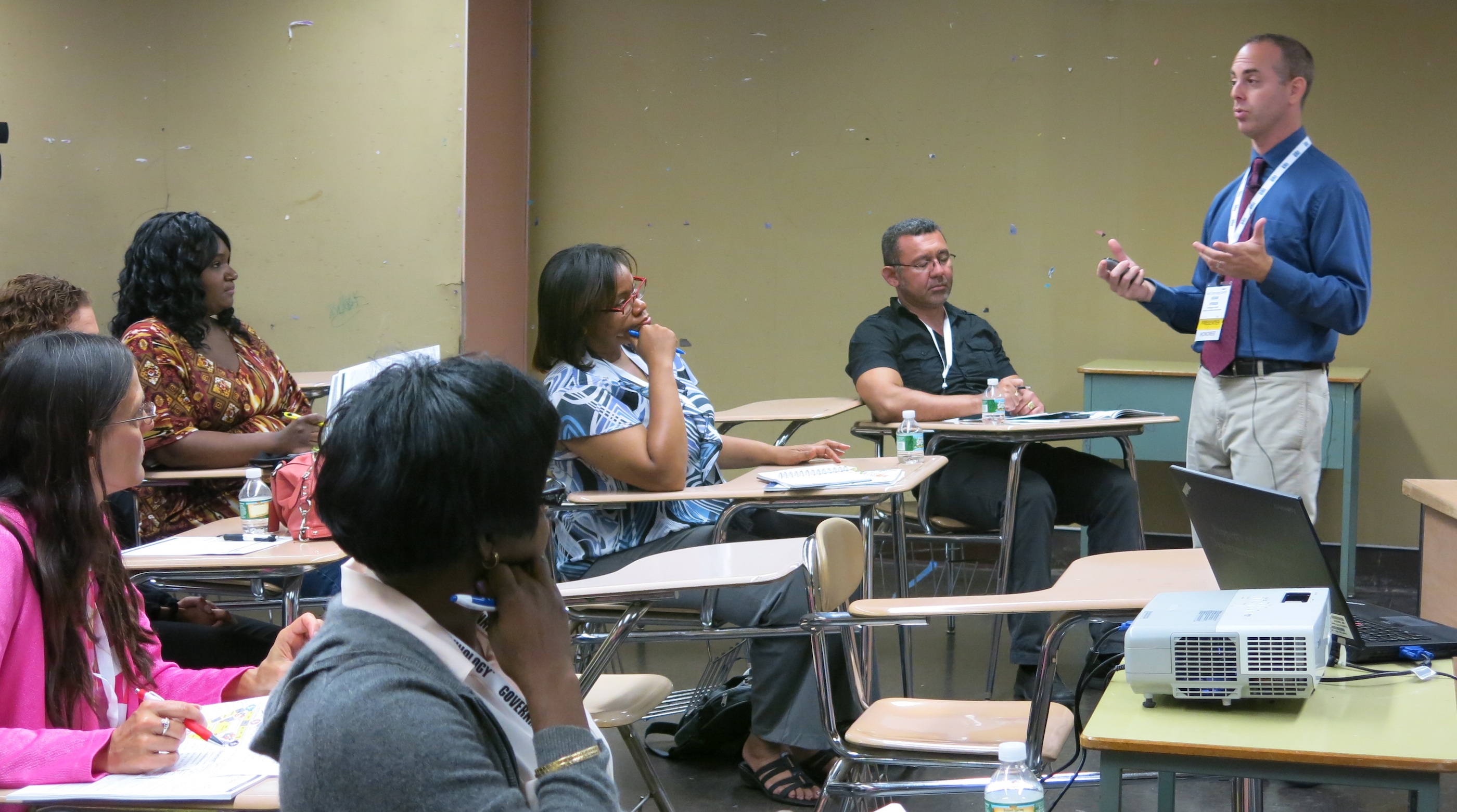 Teacher Adam Hyman introduced the flipped classroom teaching model at a professional development session Wednesday.