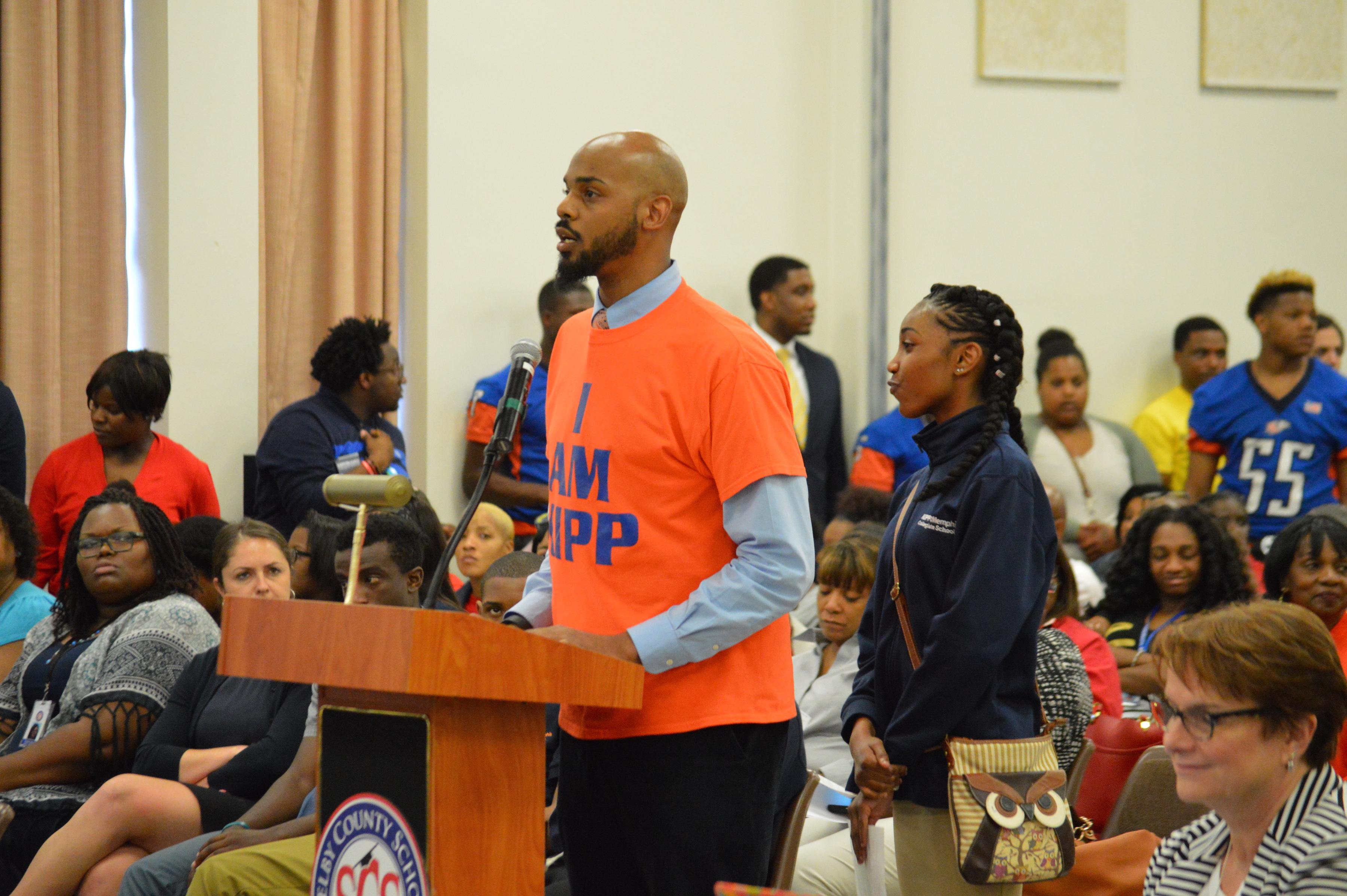 Tim Pruitt, assistant principal of KIPP Memphis Collegiate Middle School, urges members of Shelby County's school board during an April 26 meeting not to close his charter school.