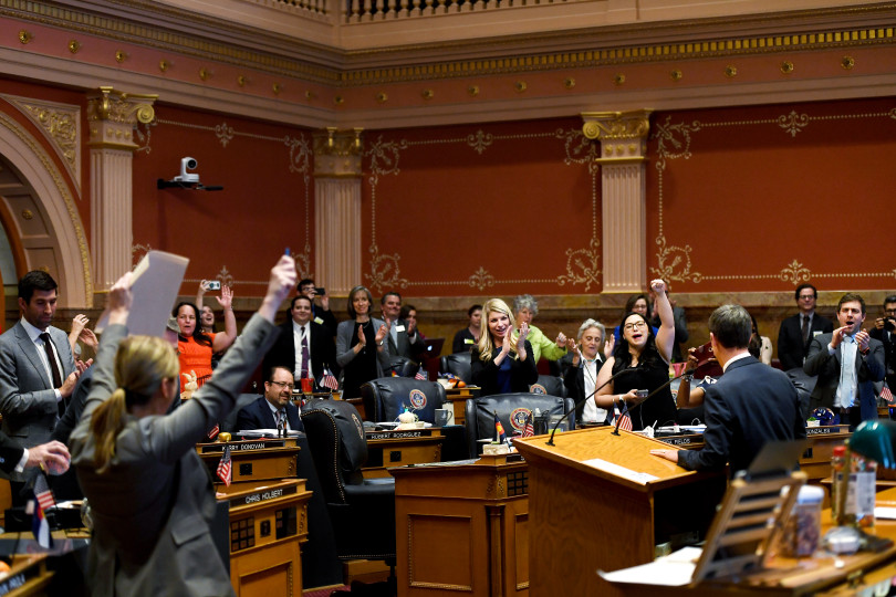 The Senate celebrates the closing of the Colorado General Assembly on the last day of the 2019 session.