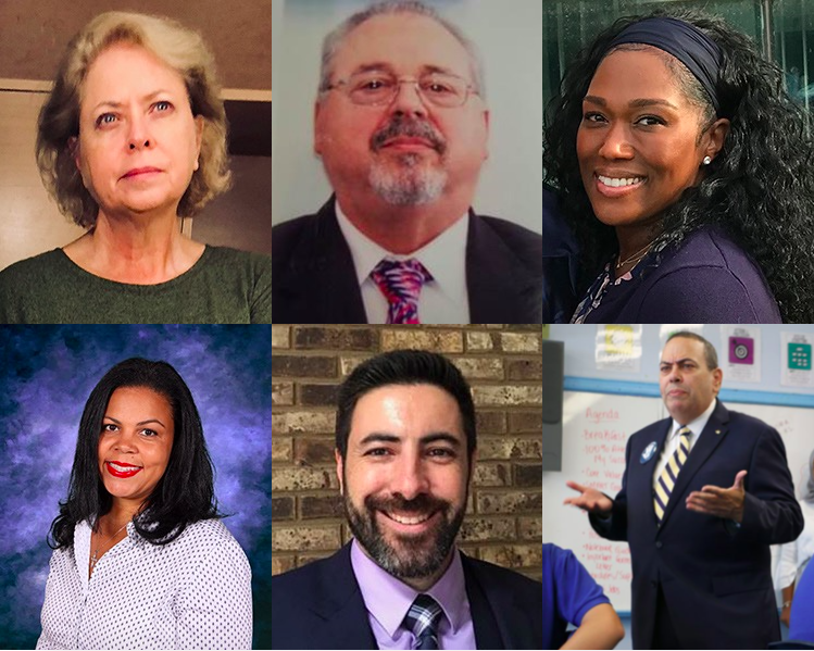 Newark Superintendent Roger León has added several district veterans to his leadership team. Clockwise from top left: Mary Ann Reilly, Steve Morlino, Nicole T. Johnson, León, David Scutari, and Maria Ortiz.