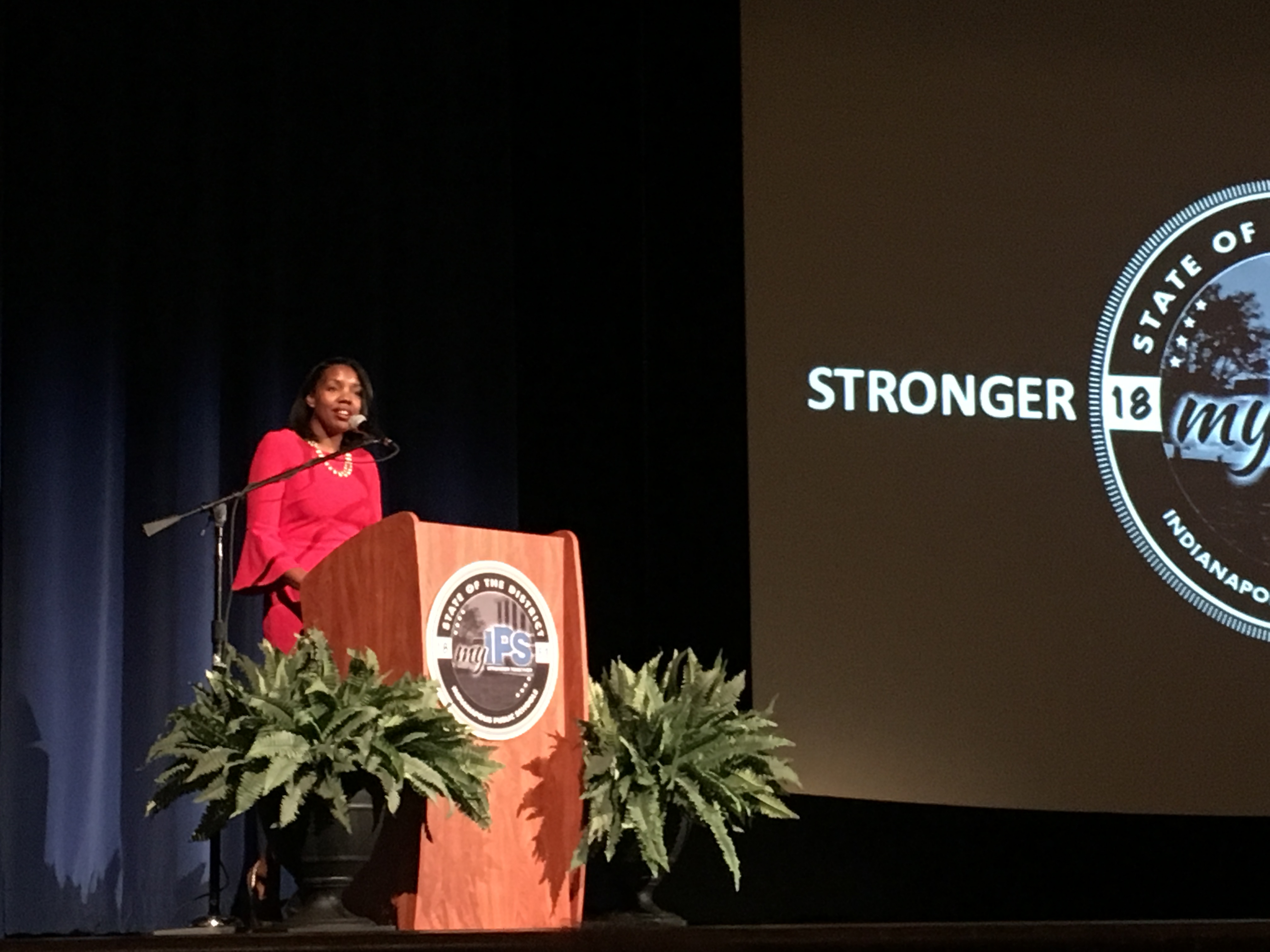 Aleesia Johnson outlines her priorities in her first "State of the District" address on Oct. 9, 2019, at Shortridge High School.