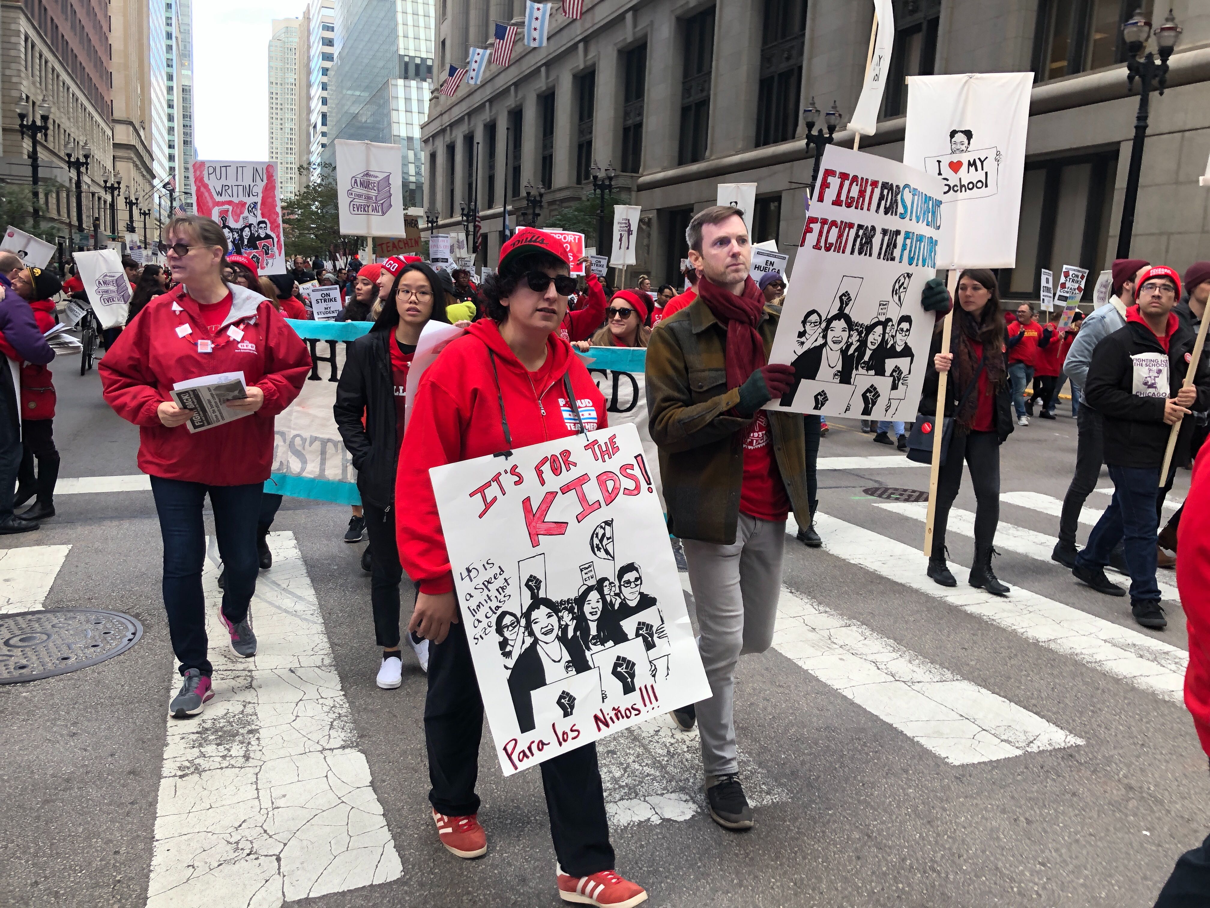 Protesters rallied downtown on Oct. 17, 2019, the first day of the strike by teachers and support staff against Chicago Public Schools.