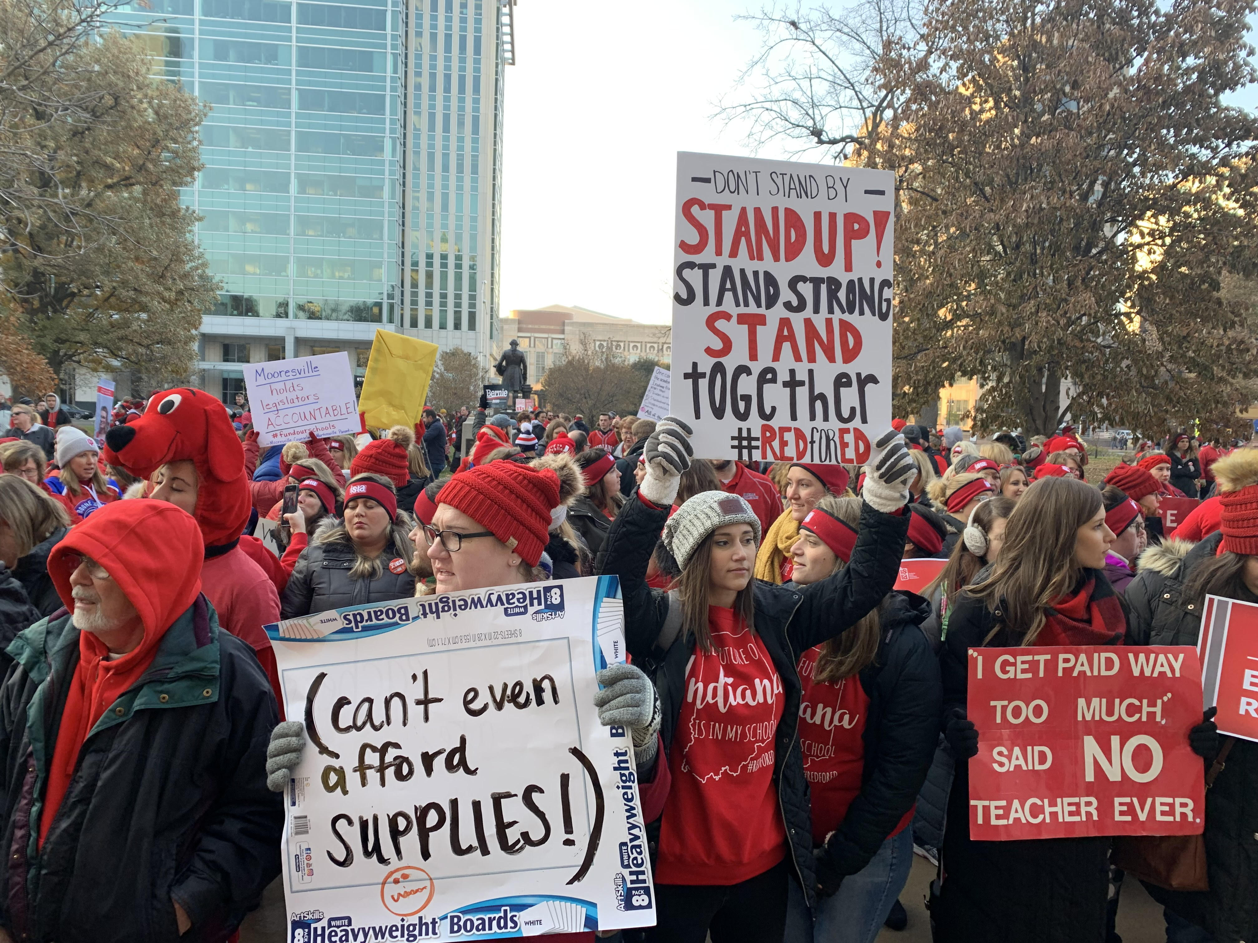 Thousands of teachers attend a Red For Read rally at the Indiana Statehouse on Nov. 19, 2019.