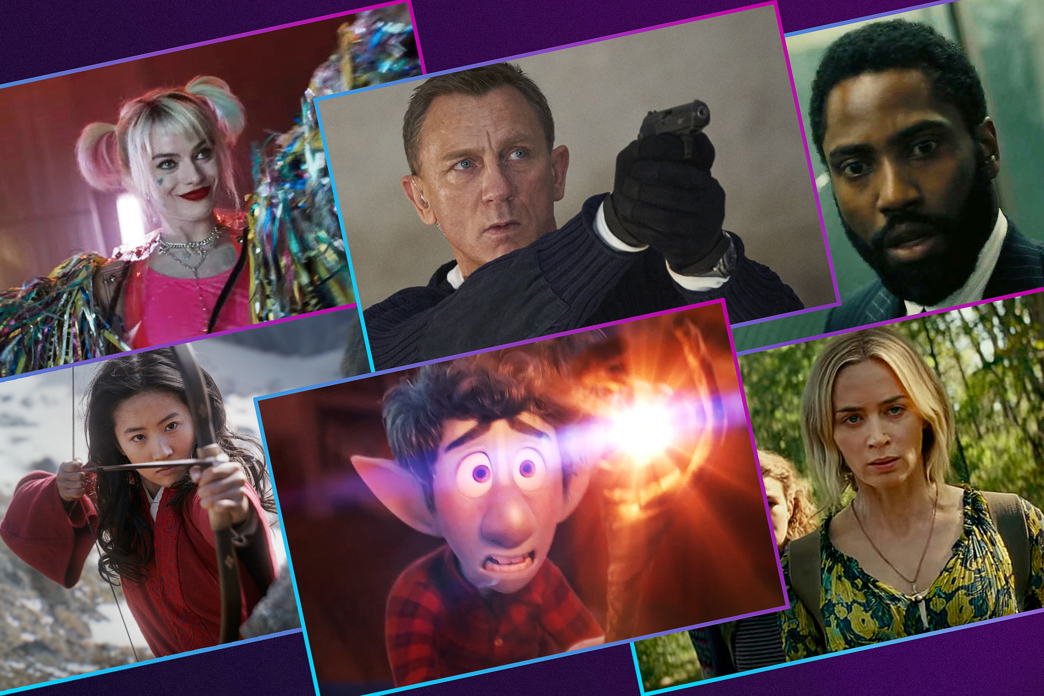 a grid of six images featuring images from six of the most anticipated movies of 2020