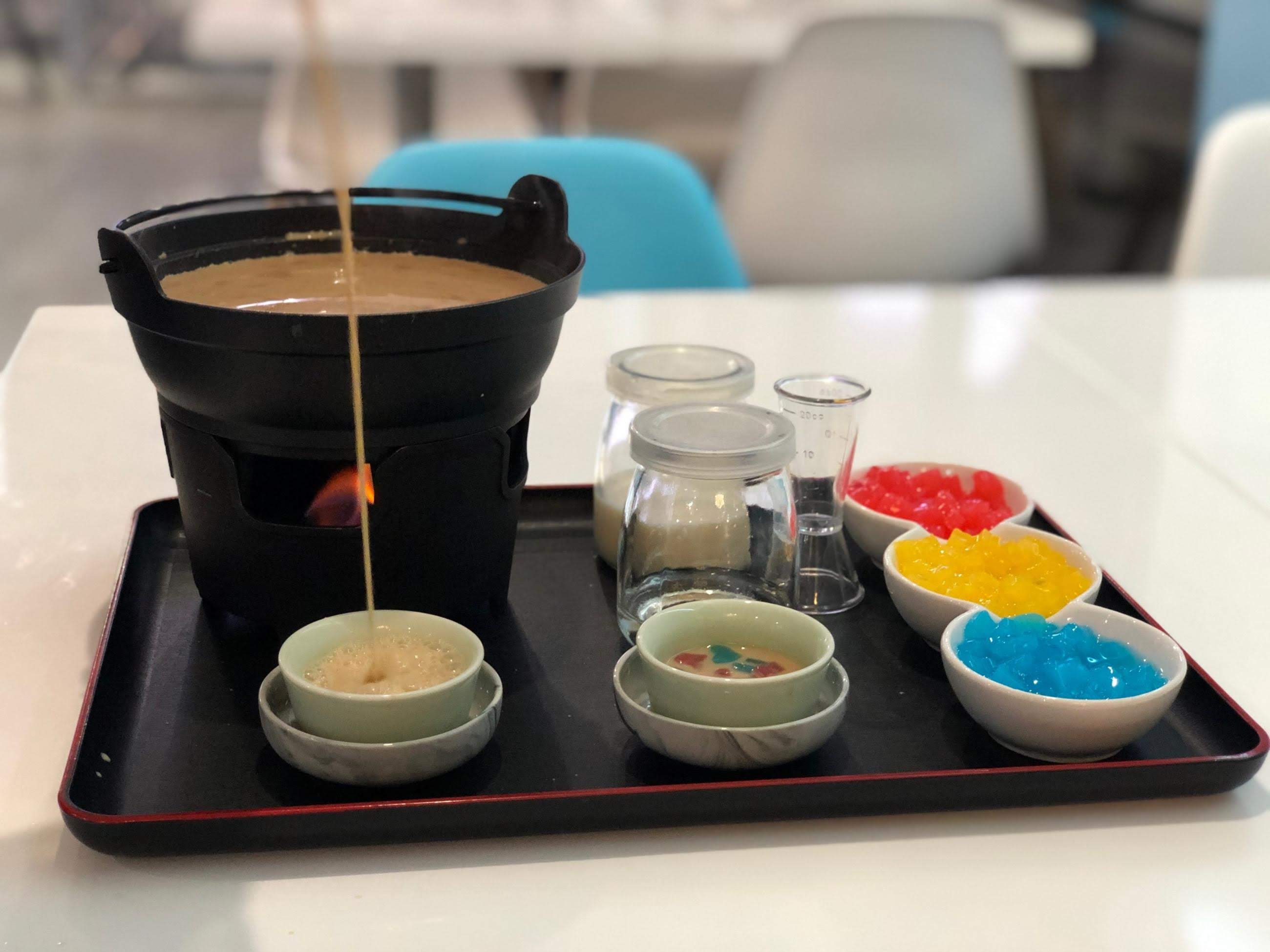 The boba hot pot tray at Milk Tea Lab