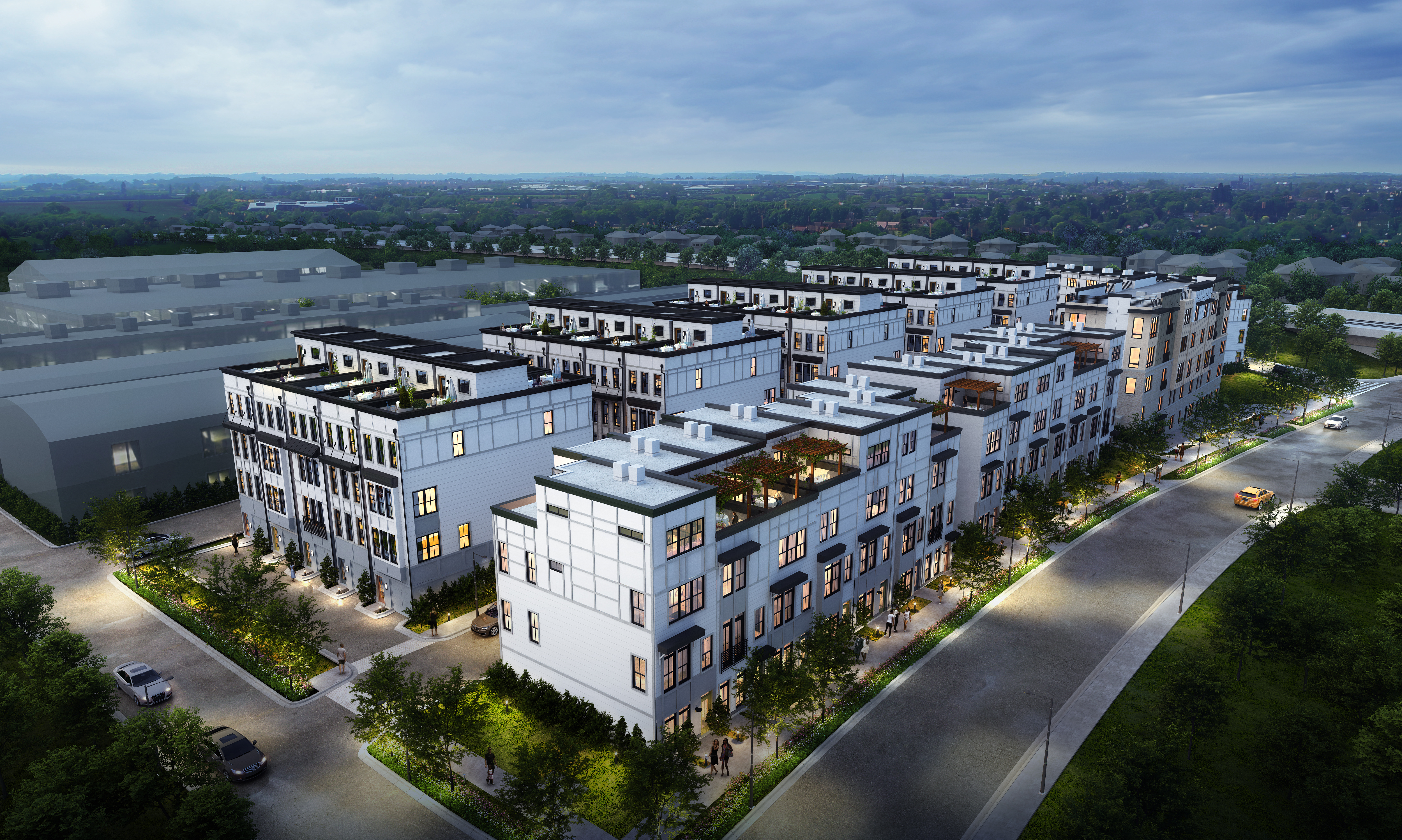 A wide-angle rendering shows how LaFrance Square would fit into the Edgewood landscape.