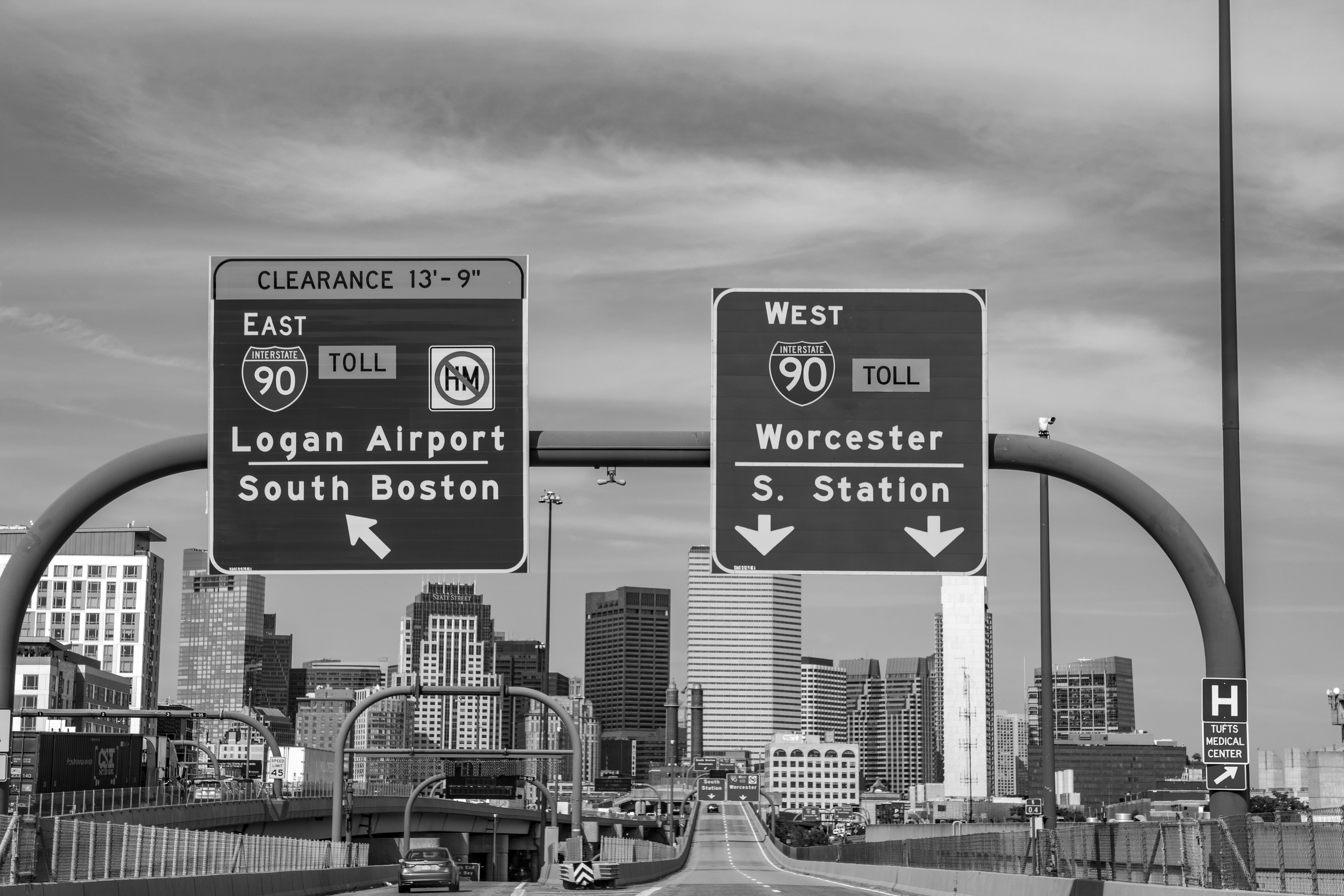 Highway signs leading to Boston.