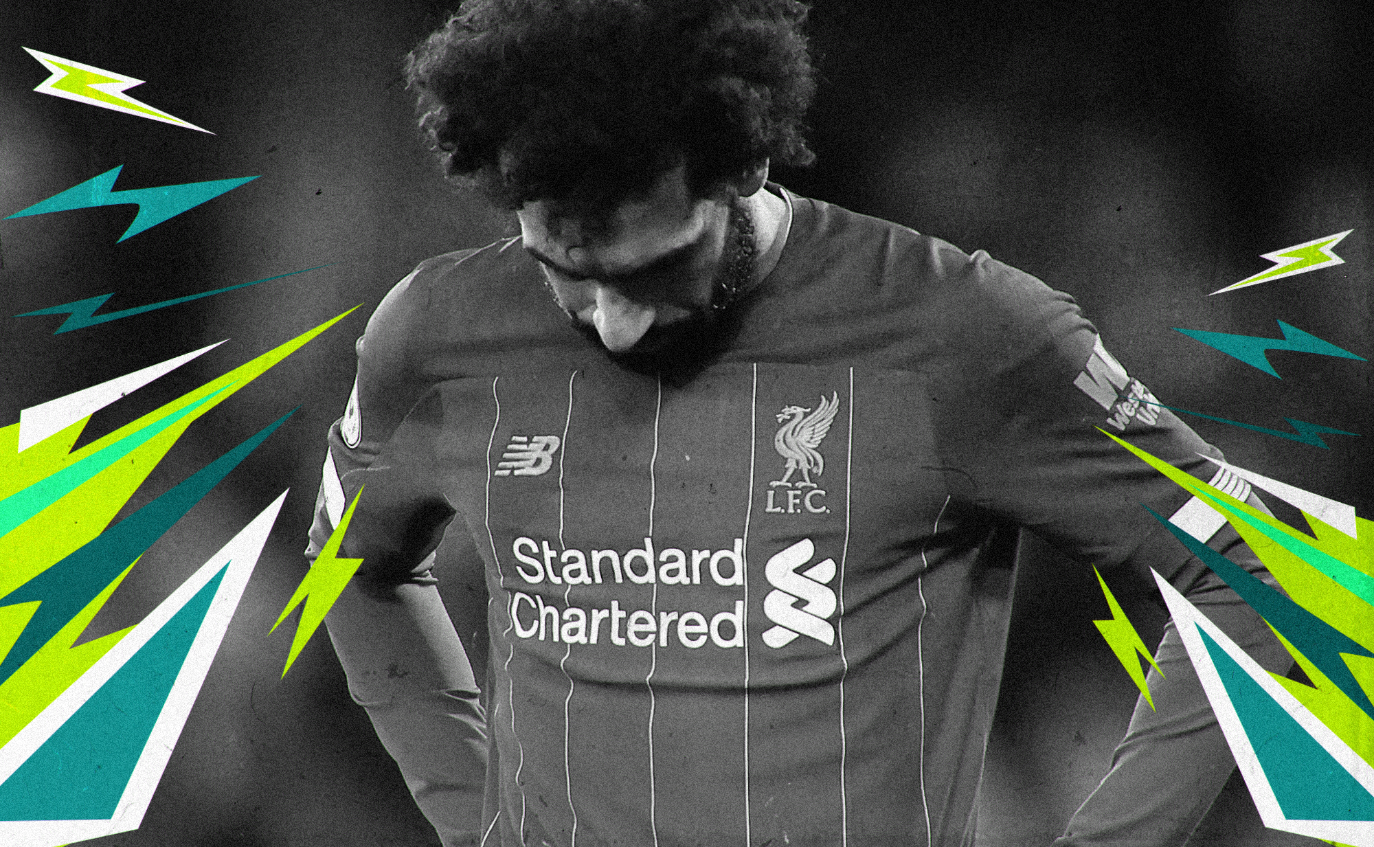 Black and white photo of Mo Salah hanging his head in dejection during Liverpool’s recent loss to Watford.