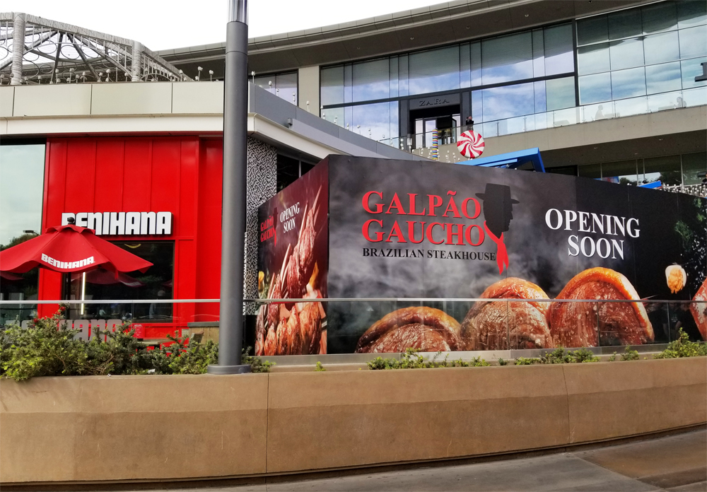 Plywood surrounding the Galpao Gaucho Brazilian Steakhouse, coming soon to the Fashion Show mall.