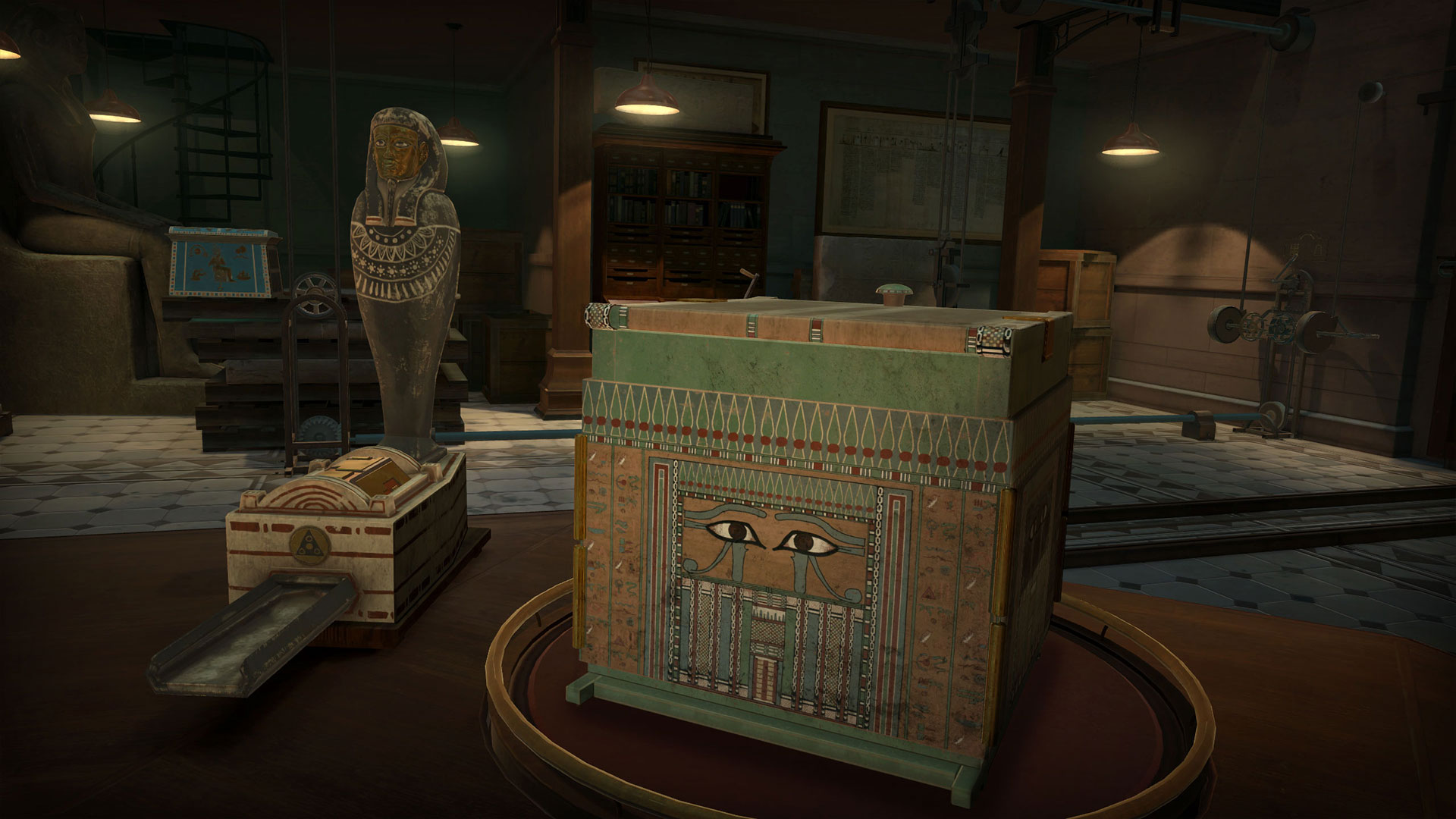 an ancient-looking box sits on a table in The Room VR: A Dark Matter