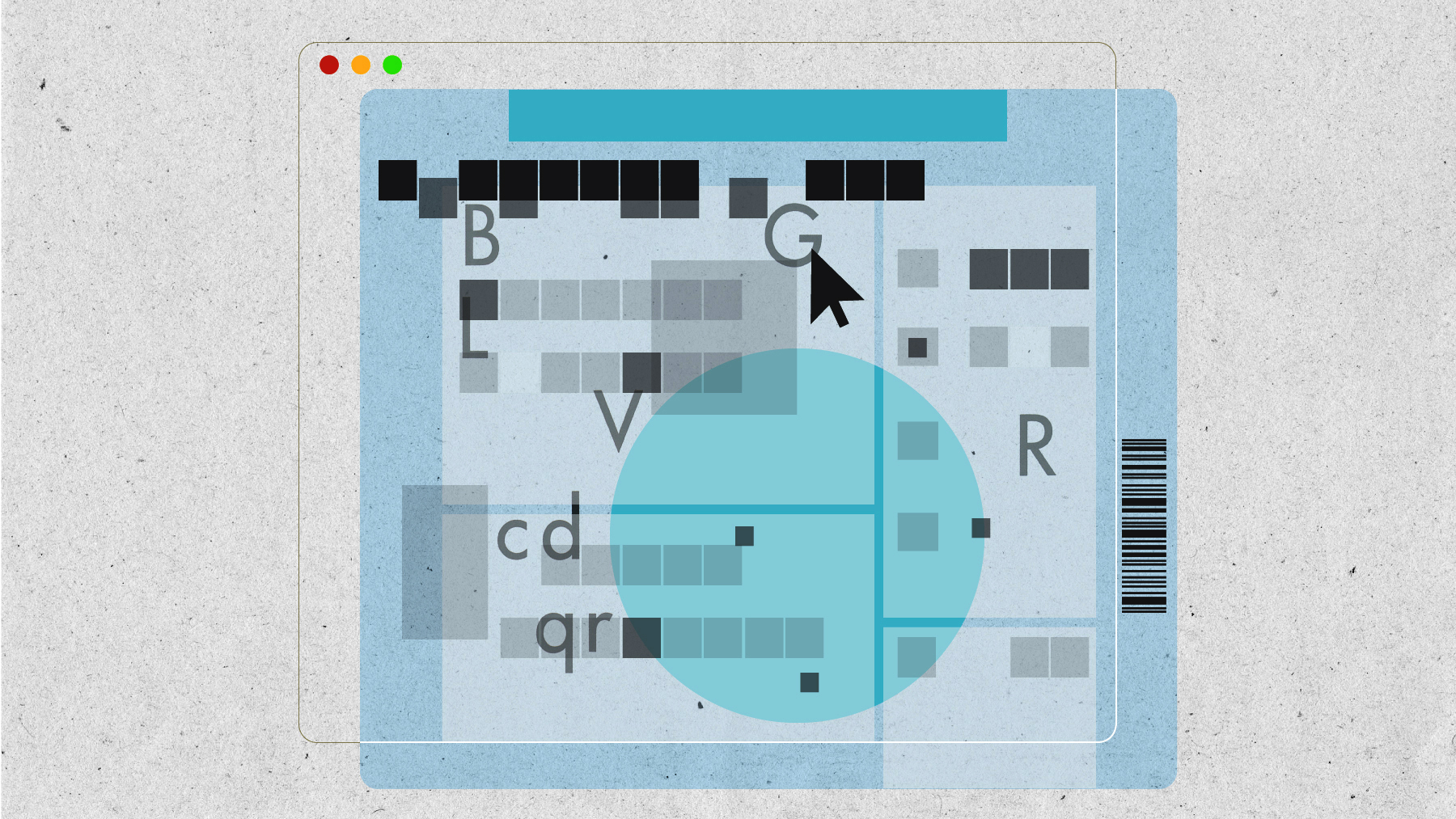 An illustration using rounded and transitional squares and circle elements that look like a census form in an internet browser.