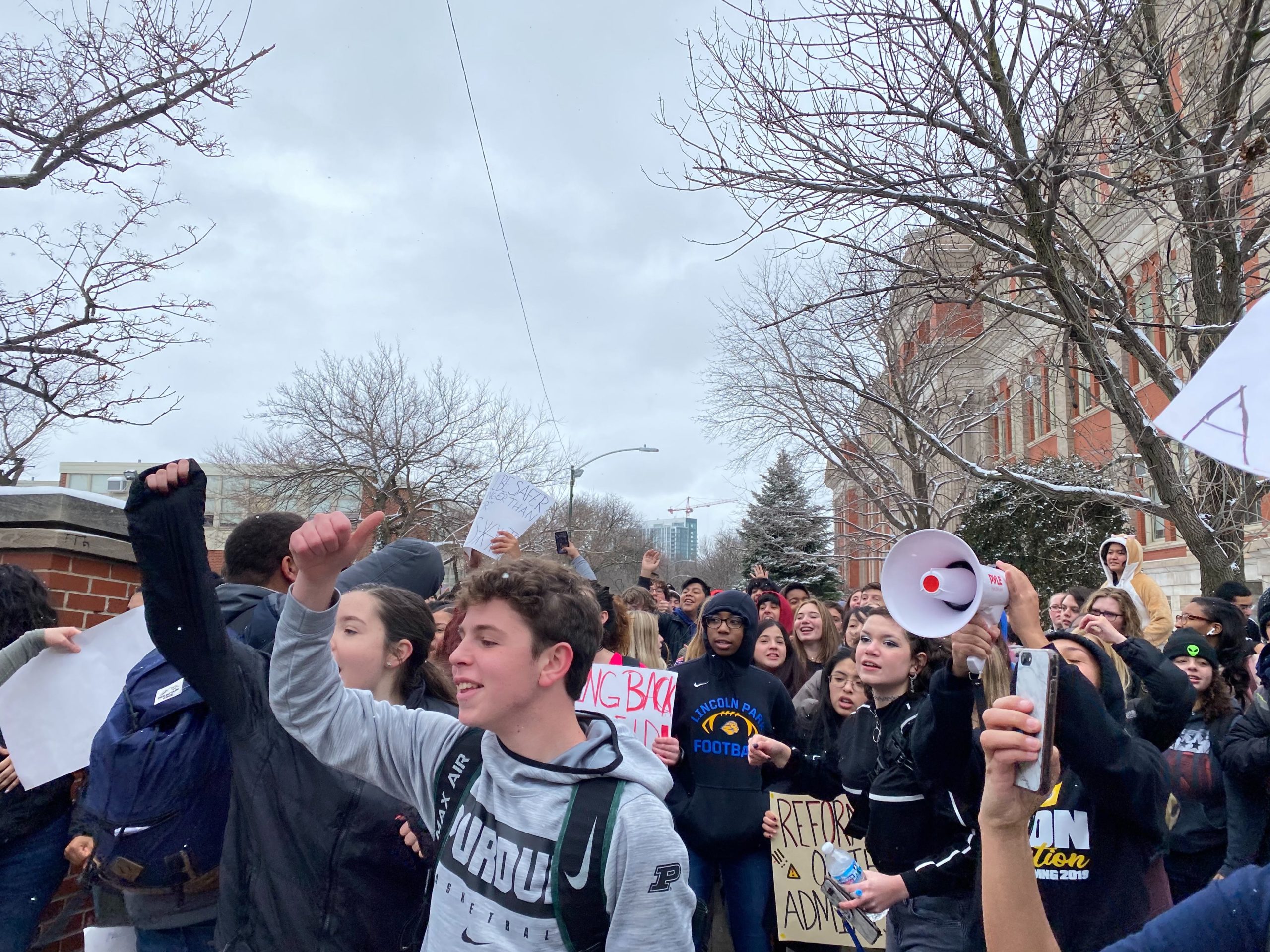 Students protest outside of Lincoln Park High School on Feb. 6, 2020.