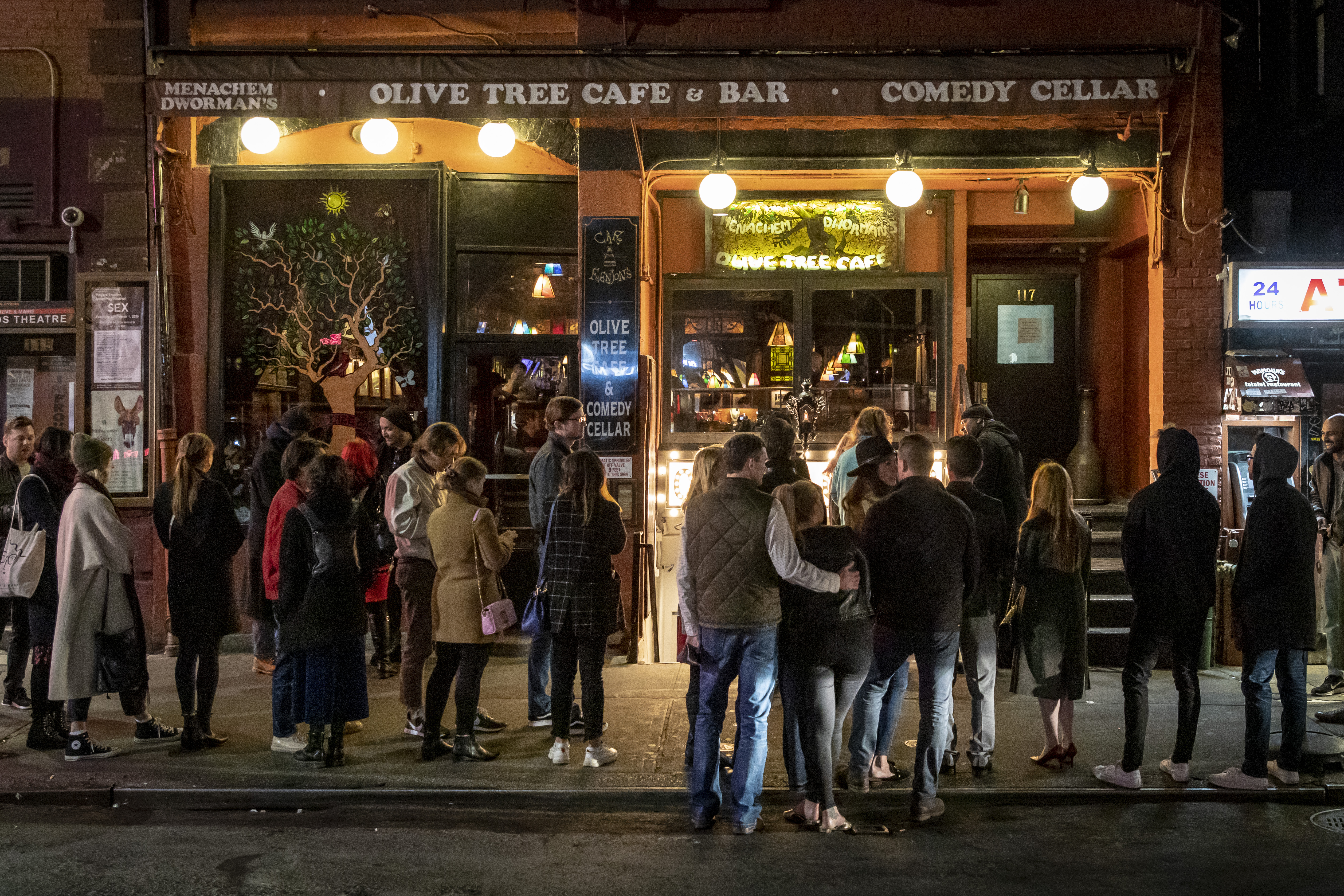 Crowd of people outside Comedy Cellar