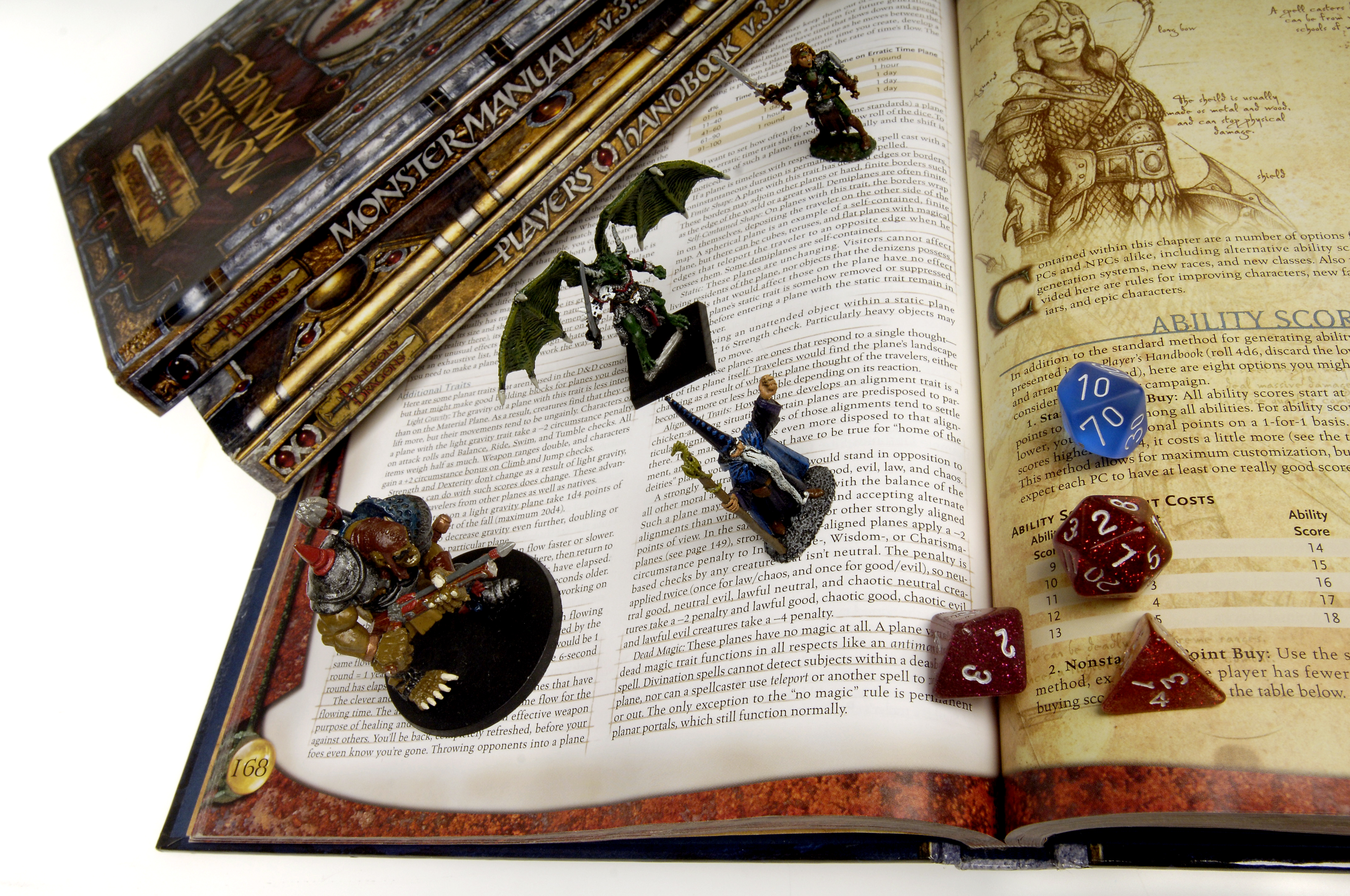 Books, die, figurines from Dungeons and Dragons