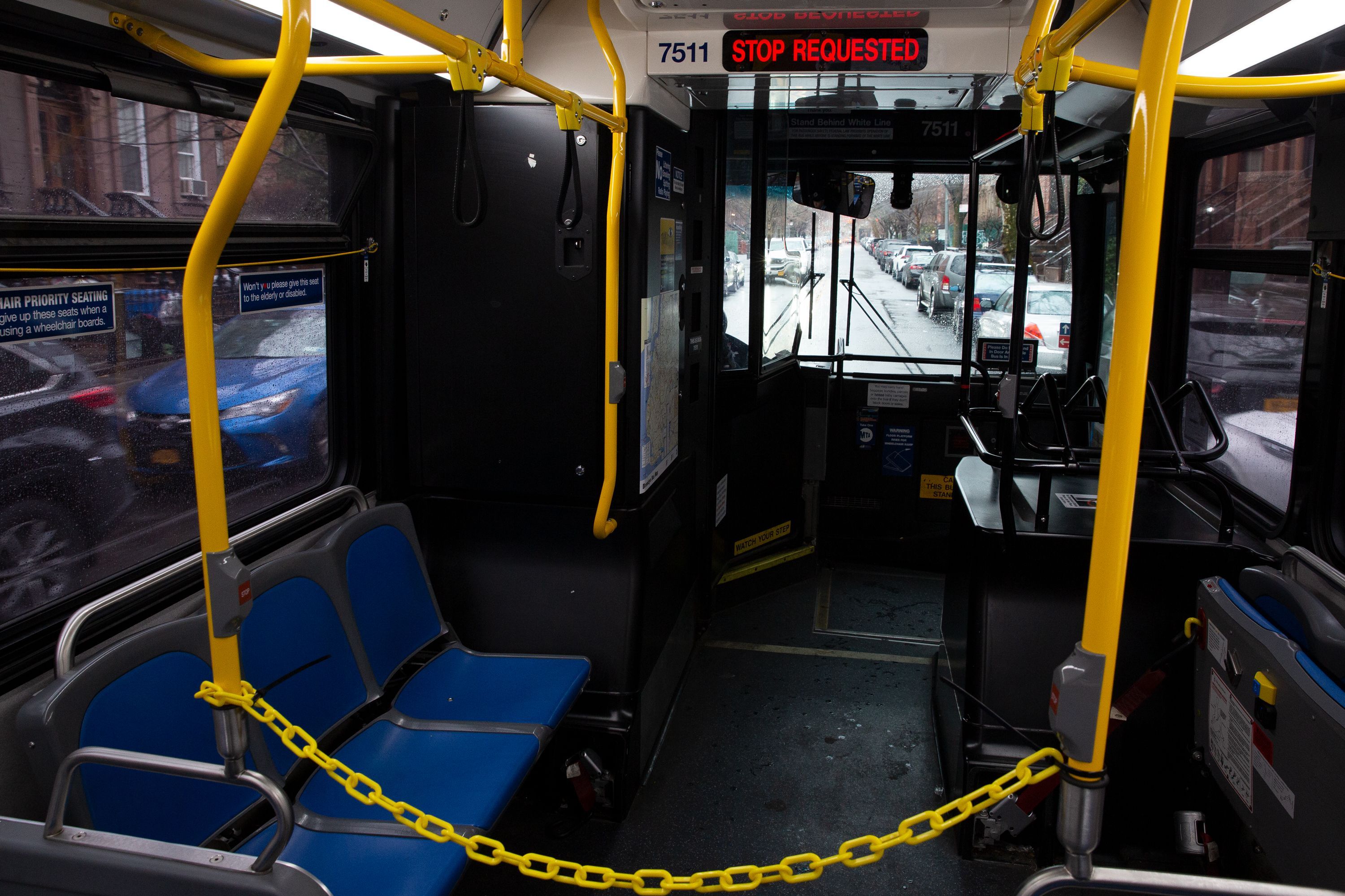 Riders were blocked from getting too close to MTA bus drivers during the coronavirus outbreak.