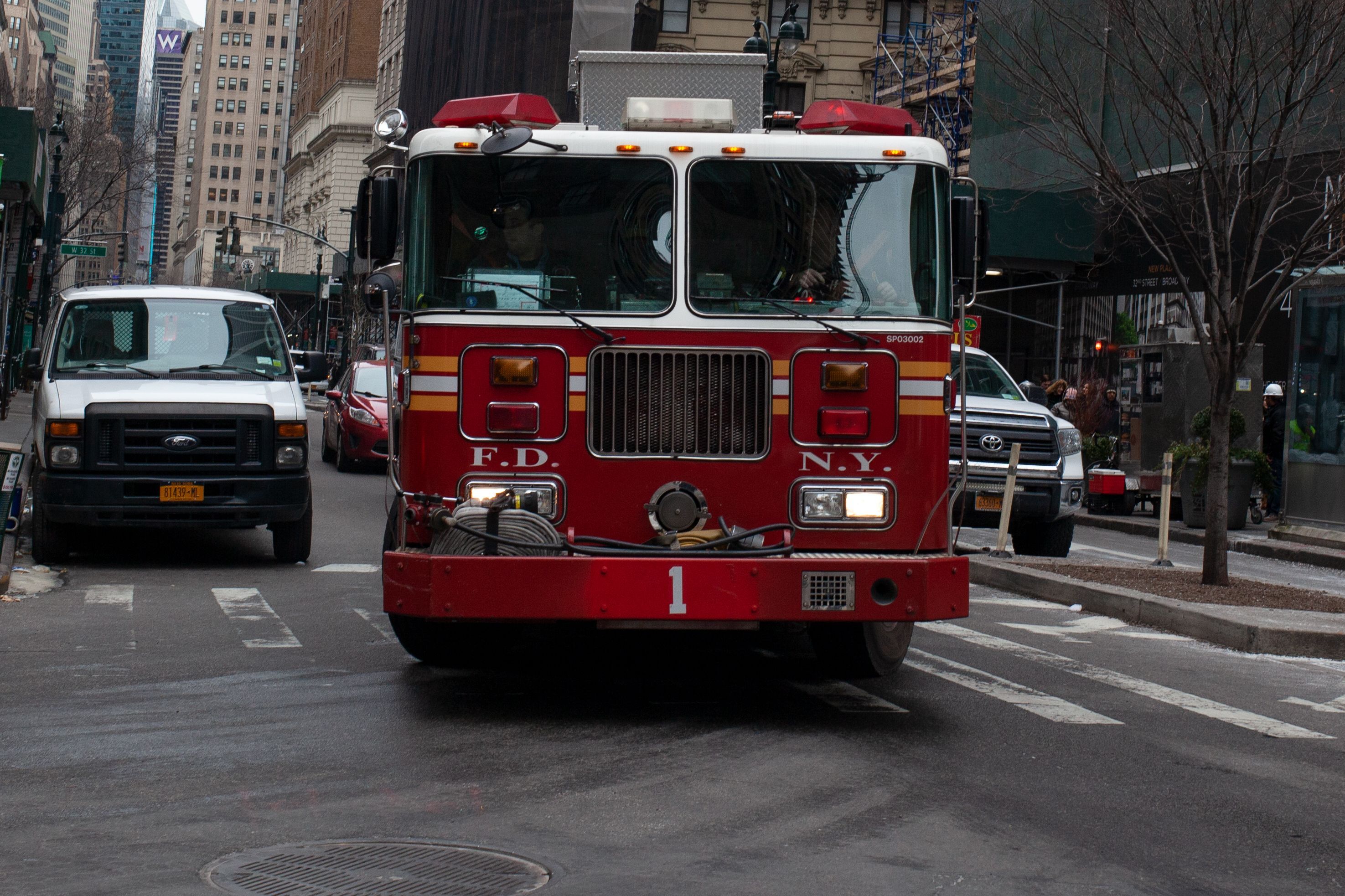 FDNY firefighters  respond to a scene in Midtown, Manhattan.