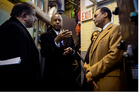 HUD Secretary Ben Carson visits a NYCHA complex in 2018.