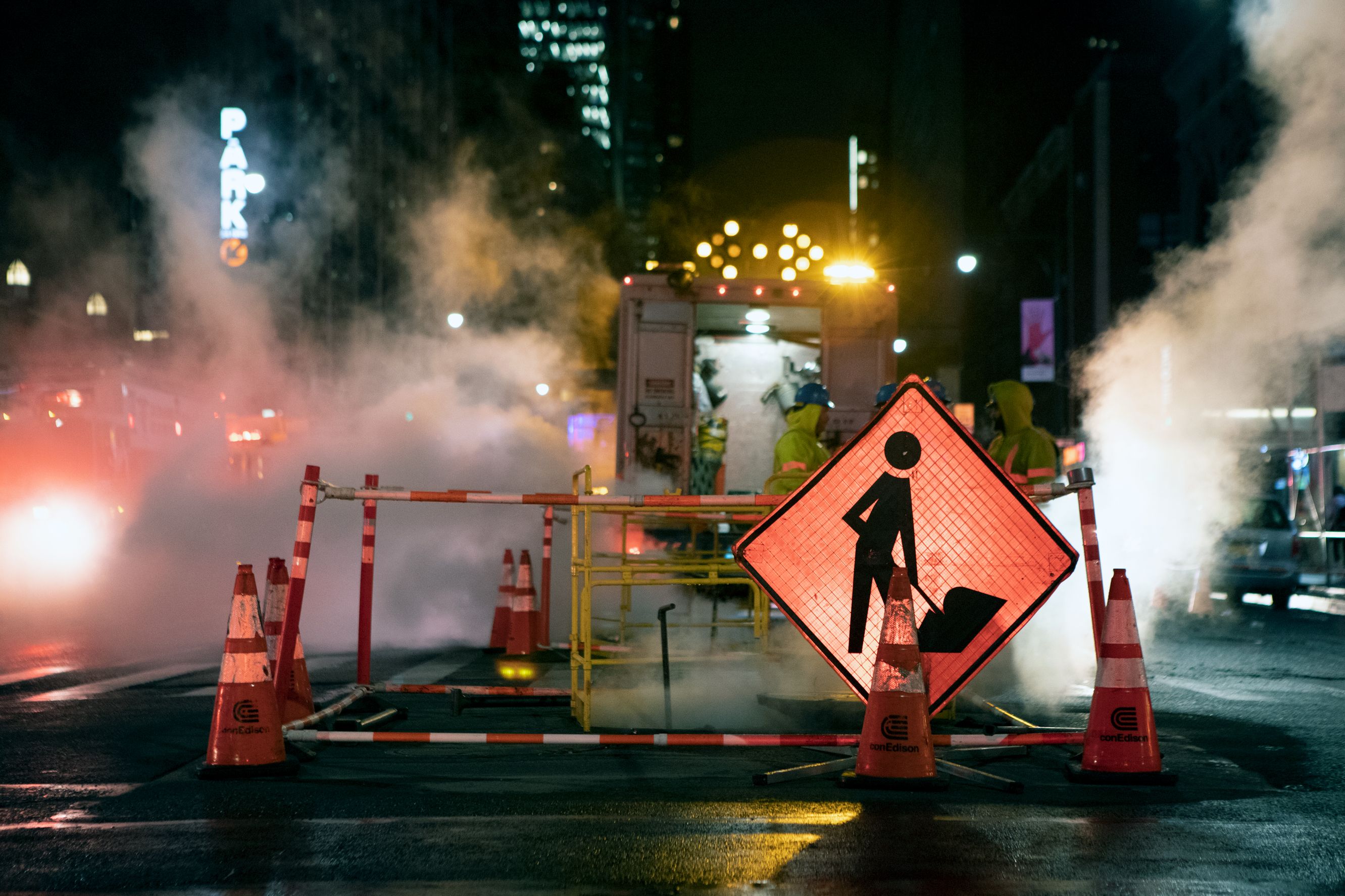 Utility workers at a manhole on Eighth Avenue in Midtown, Nov. 18, 2019.