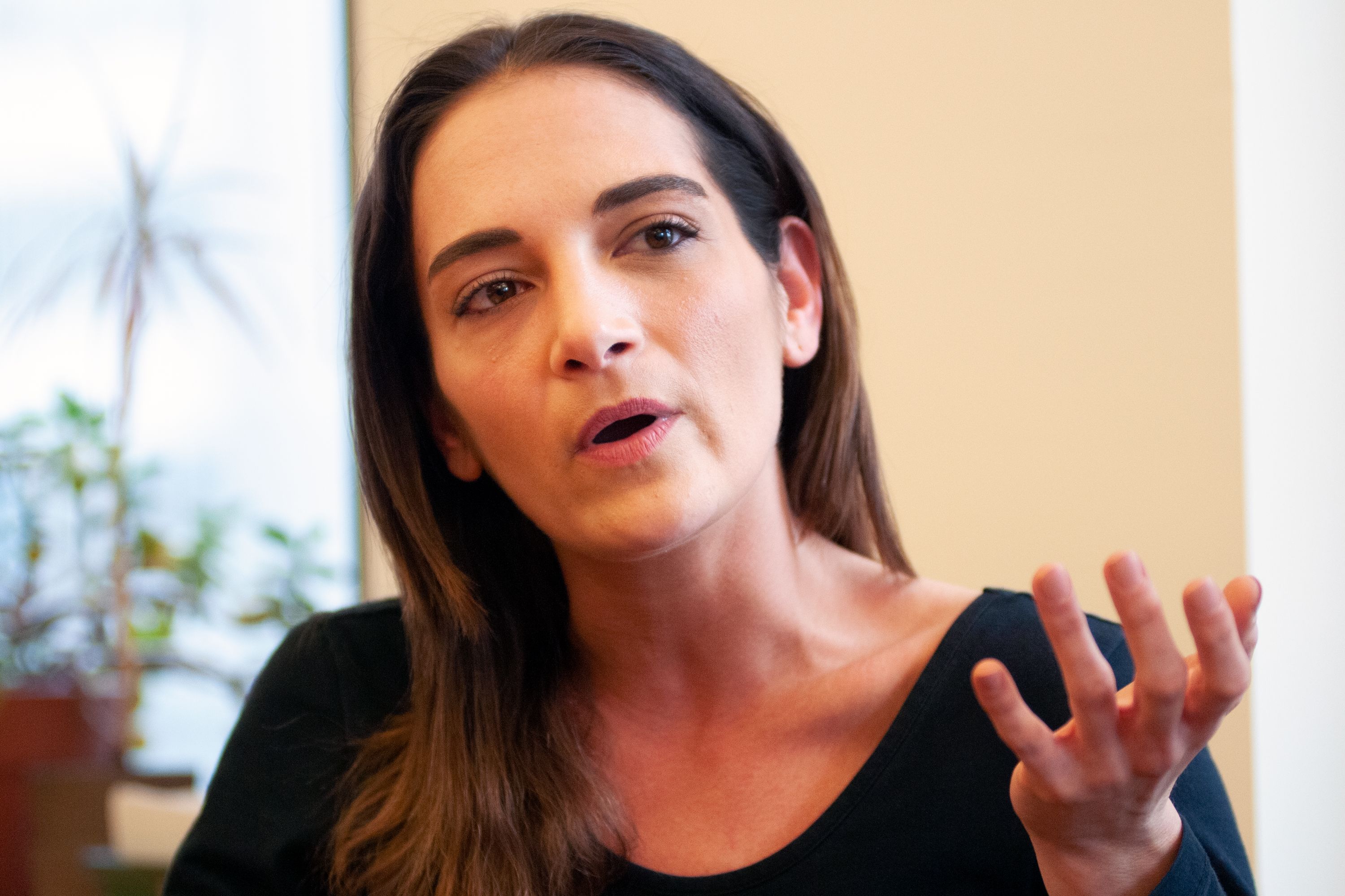 Brooklyn-based State Sen. Julia Salazar speaks about rent regulation at the Rosa Luxemburg Siftung in Midtown Manhattan, April 11, 2019. 