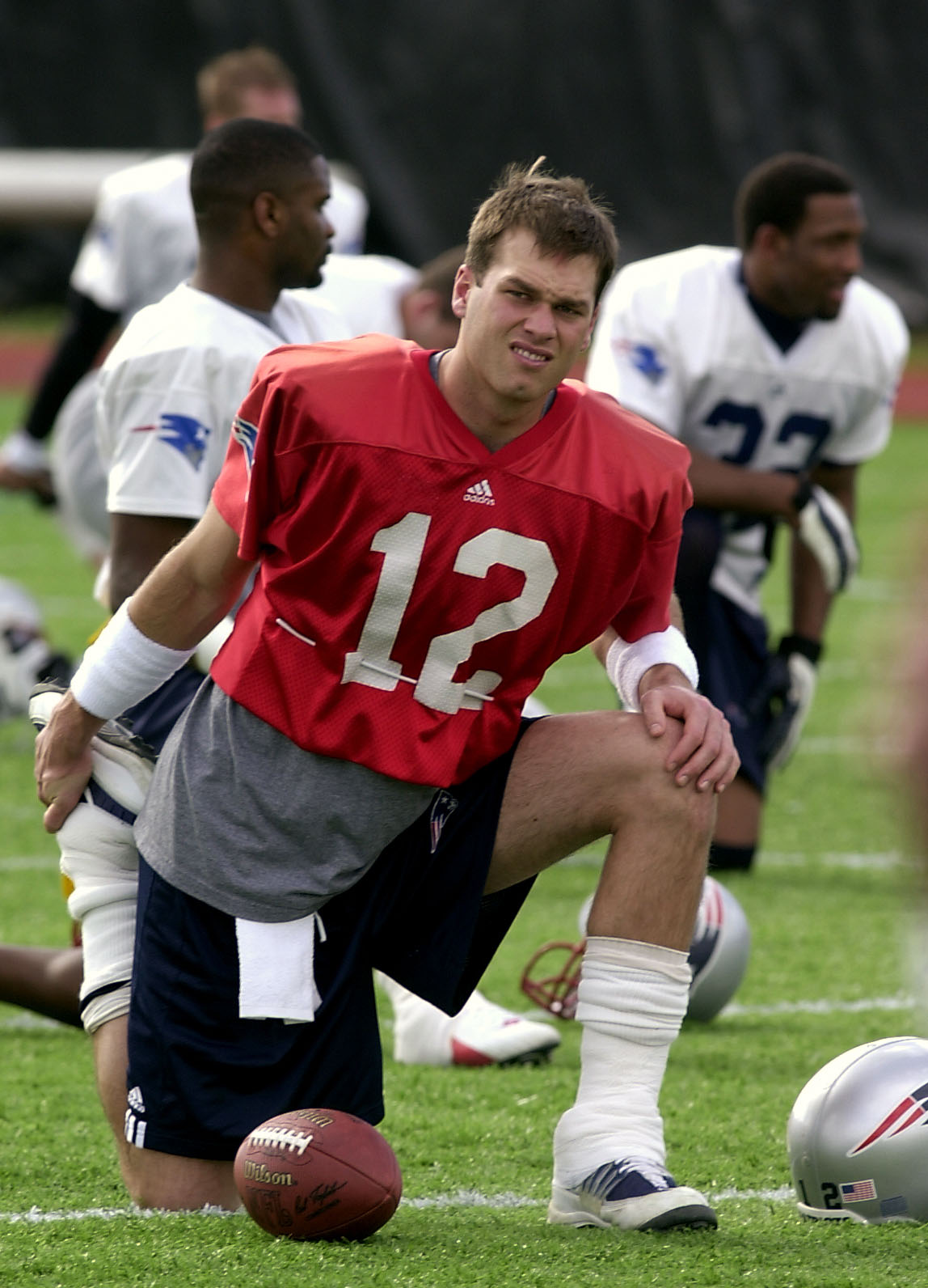 New England Patriots’ quarterback Tom Brady stretc