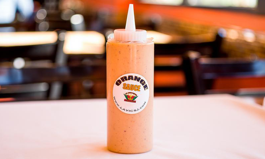 A squeeze bottle of the famous La Vic’s orange sauce