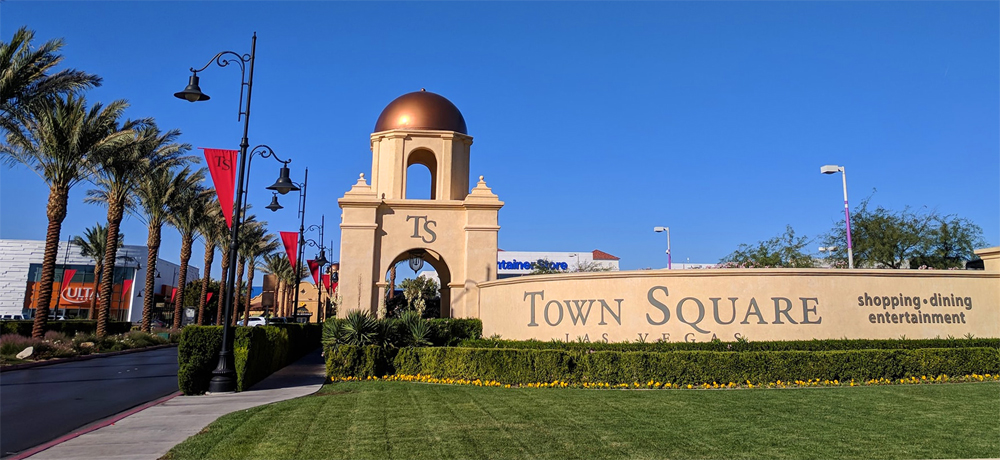 The entrance to the Town Square Las Vegas outdoor mall on Las Vegas Boulevard.