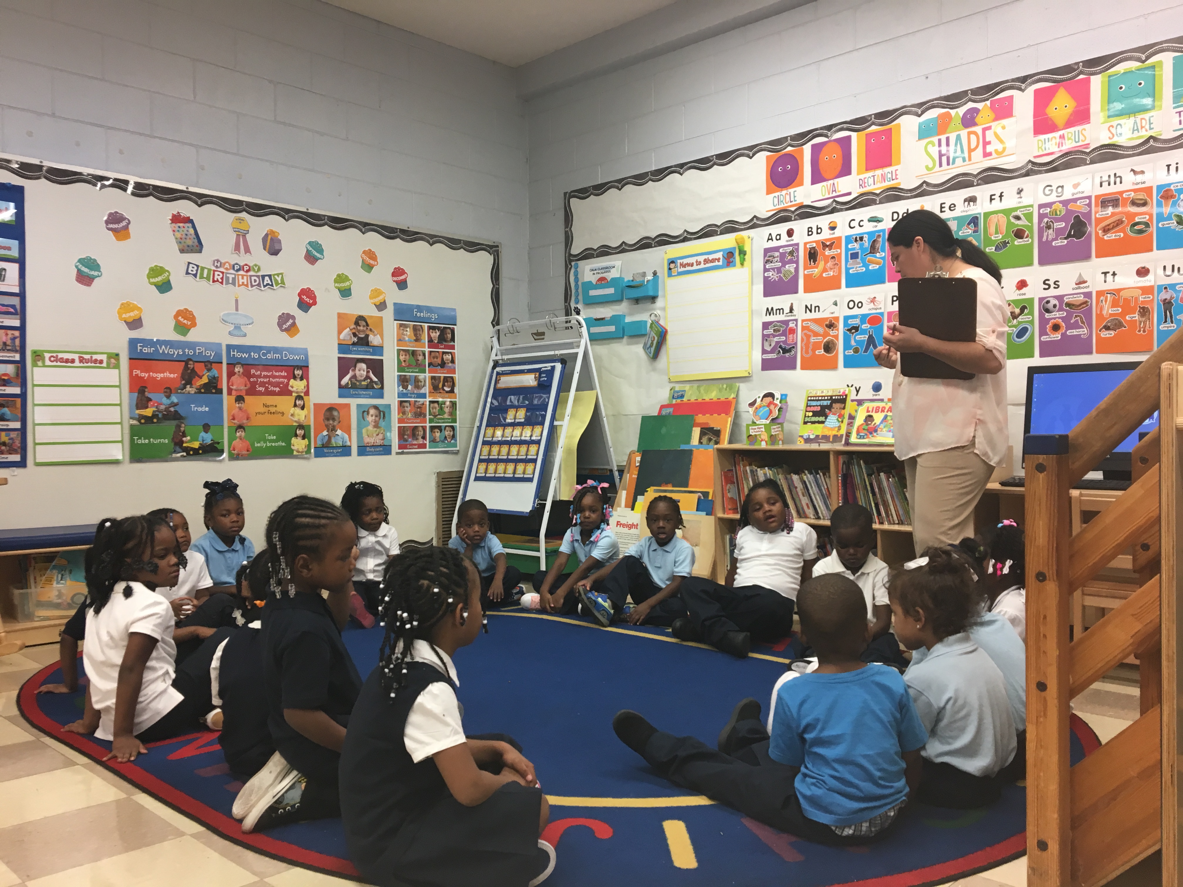 Brownell Elementary teacher Jane Godina addresses her pre-K class Wednesday, Sept. 5, 2018, the second day of school in Chicago.