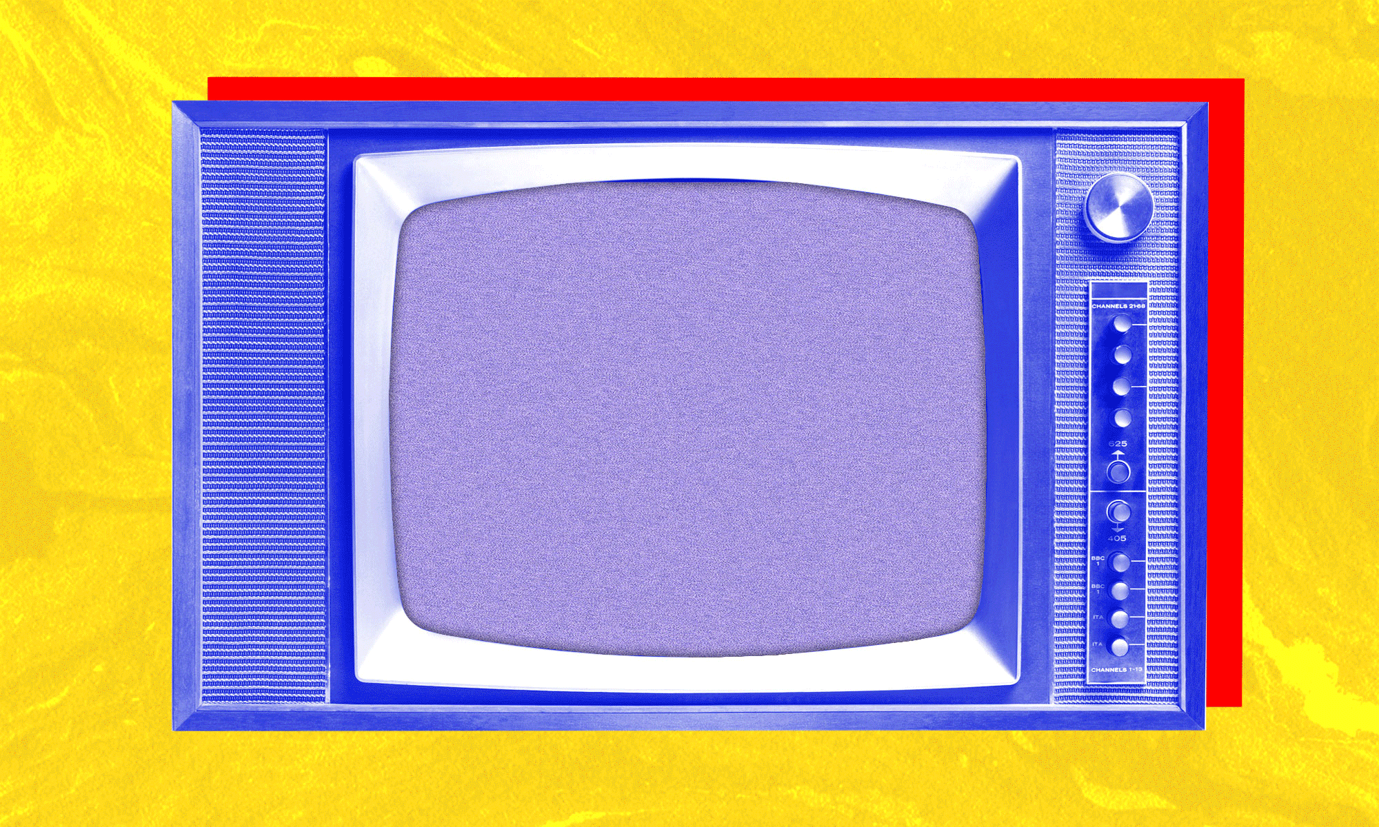A gif featuring a neon purple television with rotating stills from various Criterion Channel movies.