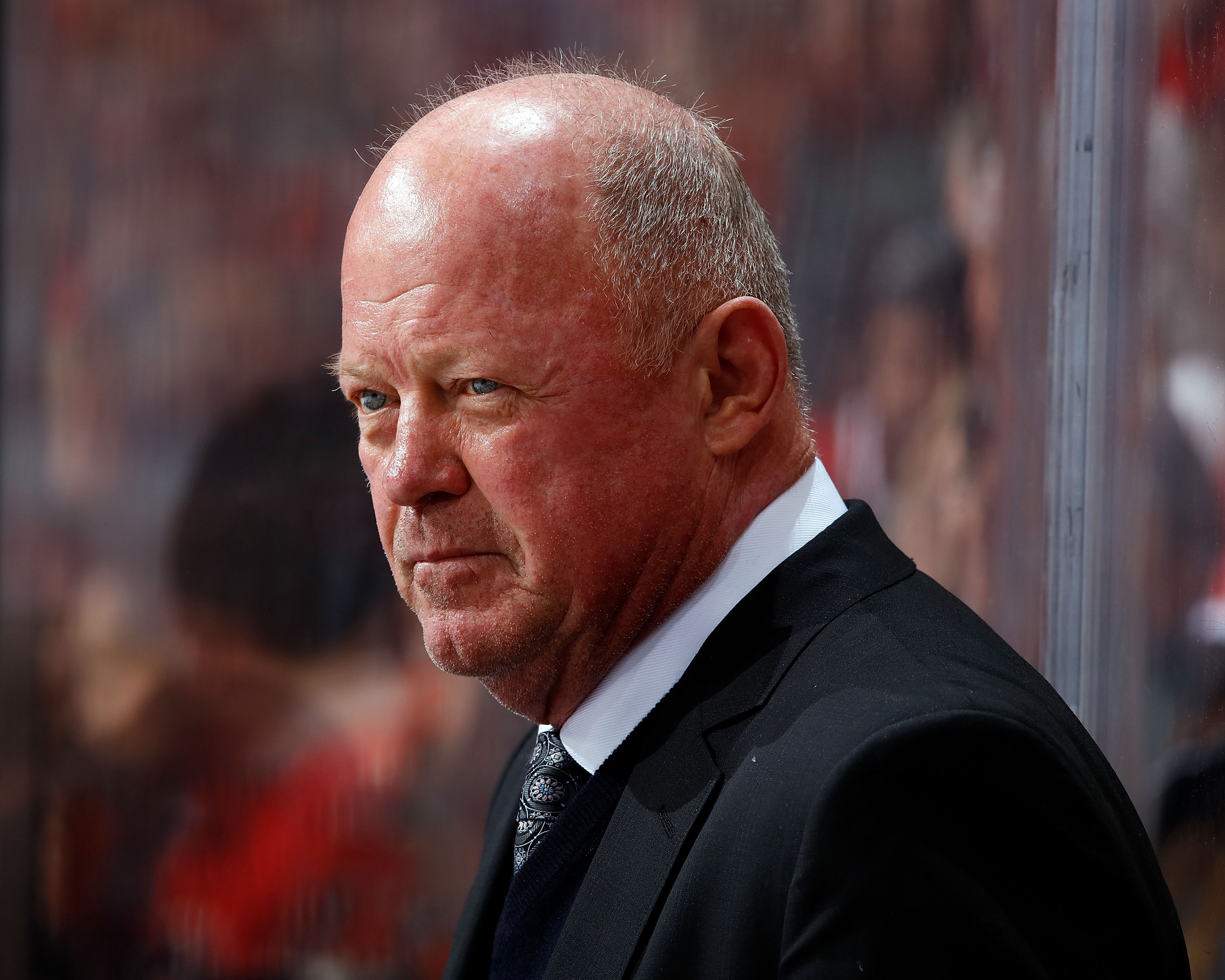 CALGARY, AB - FEBRUARY 22: Interim head coach of the Anaheim Ducks, Bob Murray watches his team during an NHL game against the Calgary Flames on February 22, 2019 at the Scotiabank Saddledome in Calgary, Alberta, Canada.