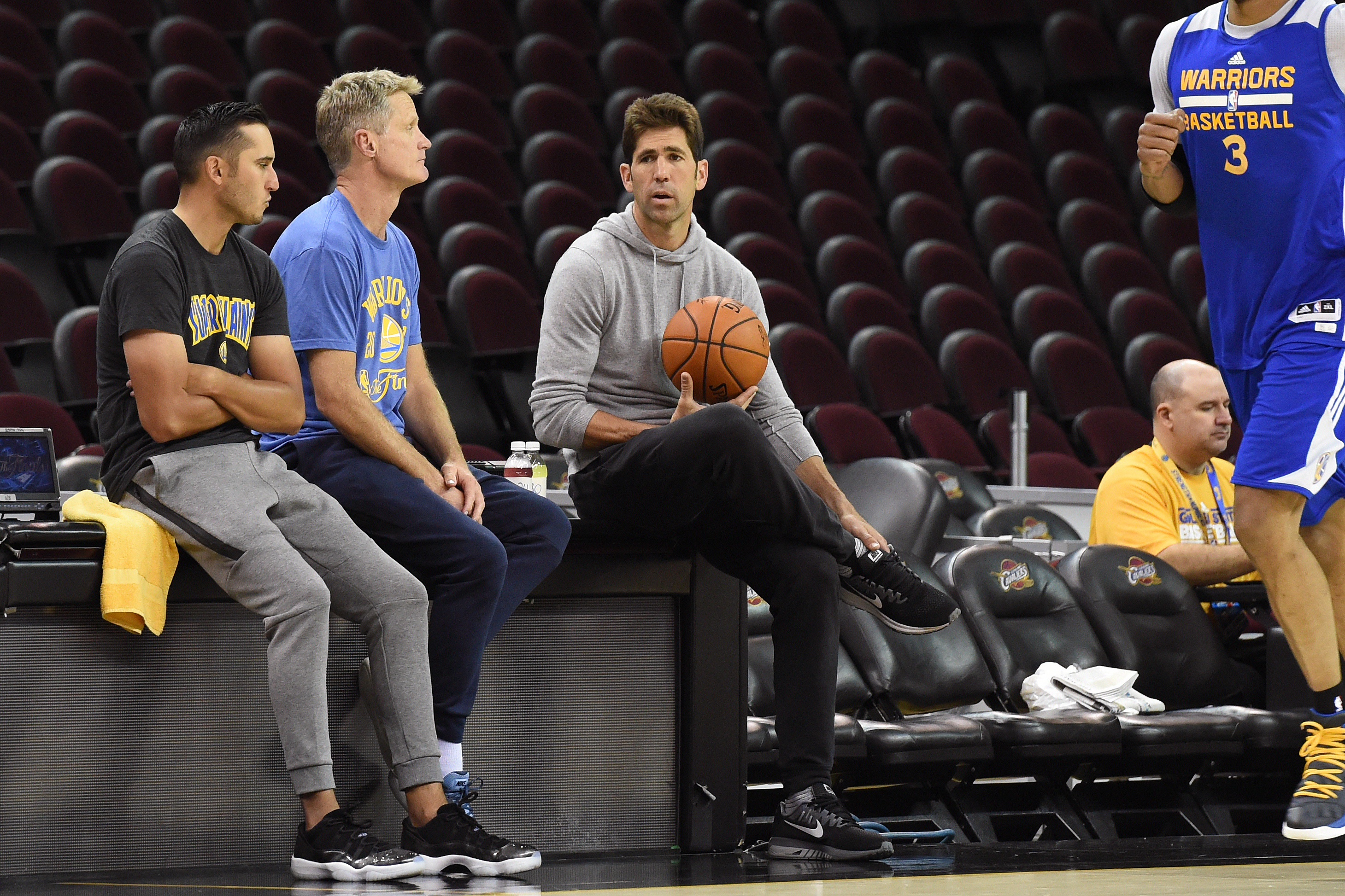 Bob Meyers of the Golden State Warriors looks on during practice and media availability as part of the 2017 NBA Finals on June 06, 2017 at Quicken Loans Arena in Cleveland, Ohio.