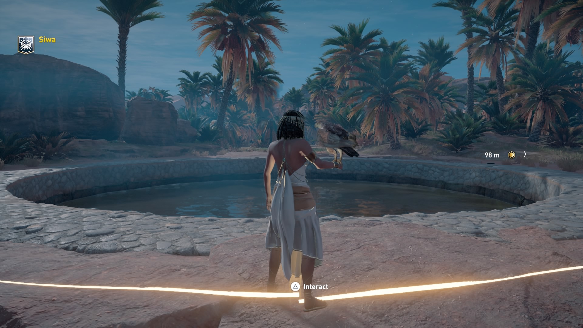 In the Discovery Tour mode for Assassin’s Creed Origins, Cleopatra stands in front of a reflecting pool in Siwa where the real-life Cleopatra used to bathe.
