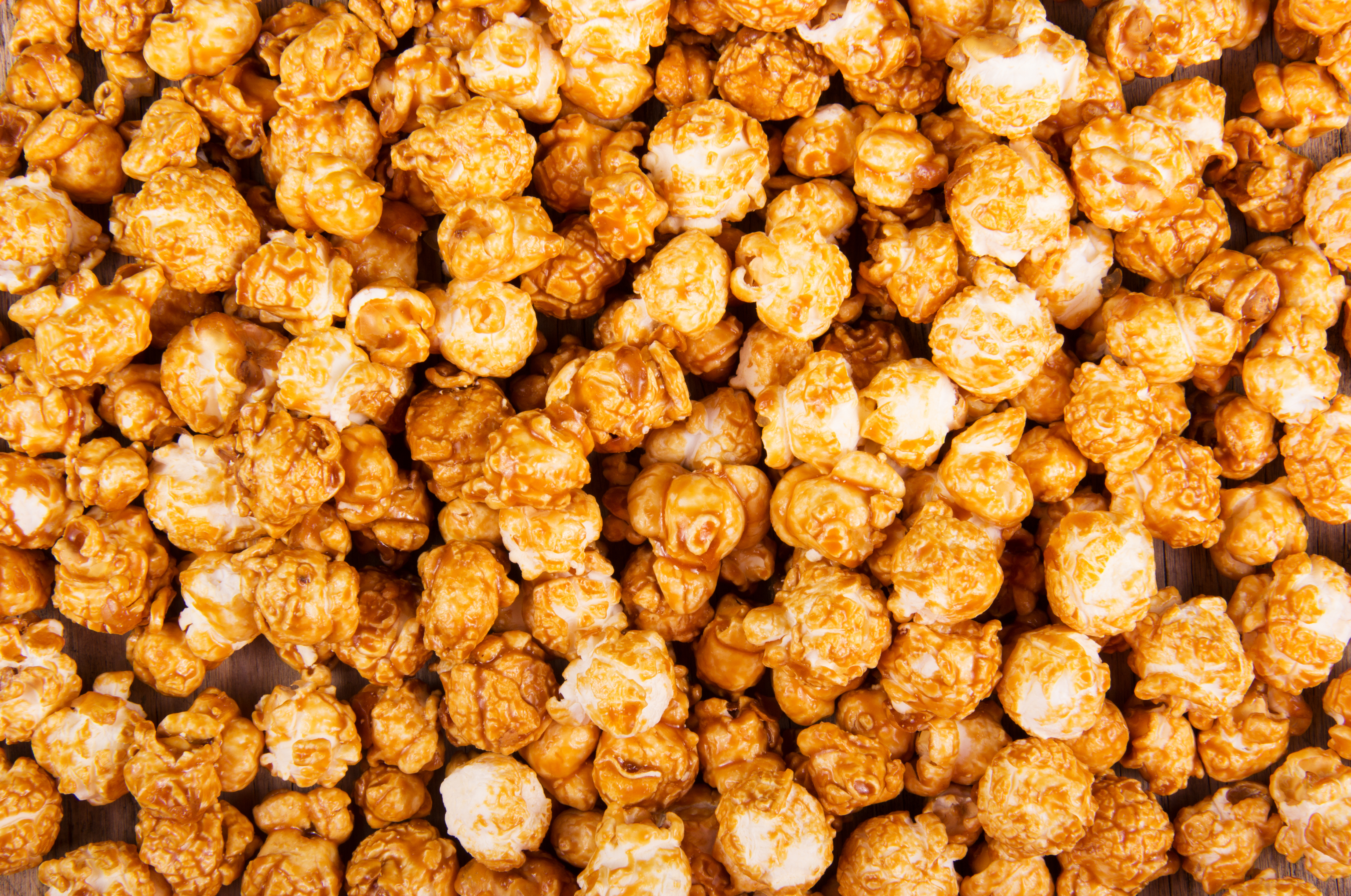 Golden caramel popcorn closeup. 