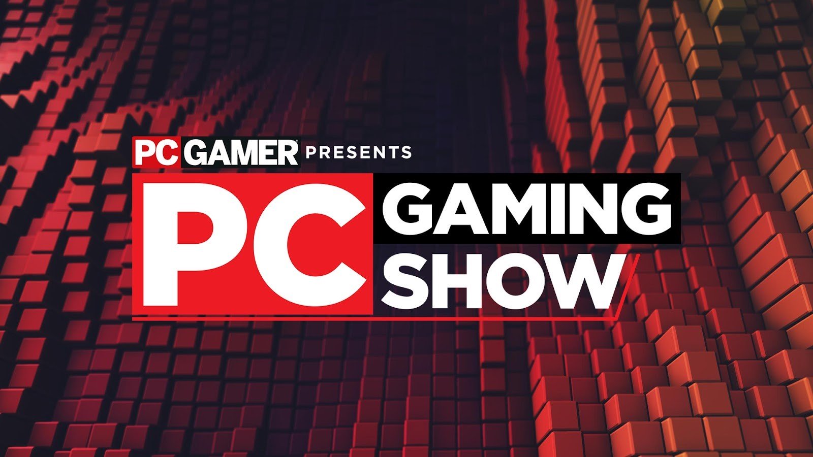 Logo for the PC Gaming Show against a voxelated background