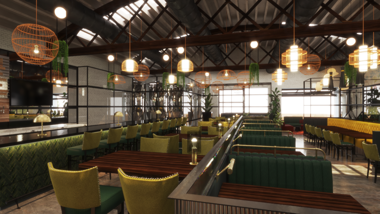 A CGI rendering of a bar in color.