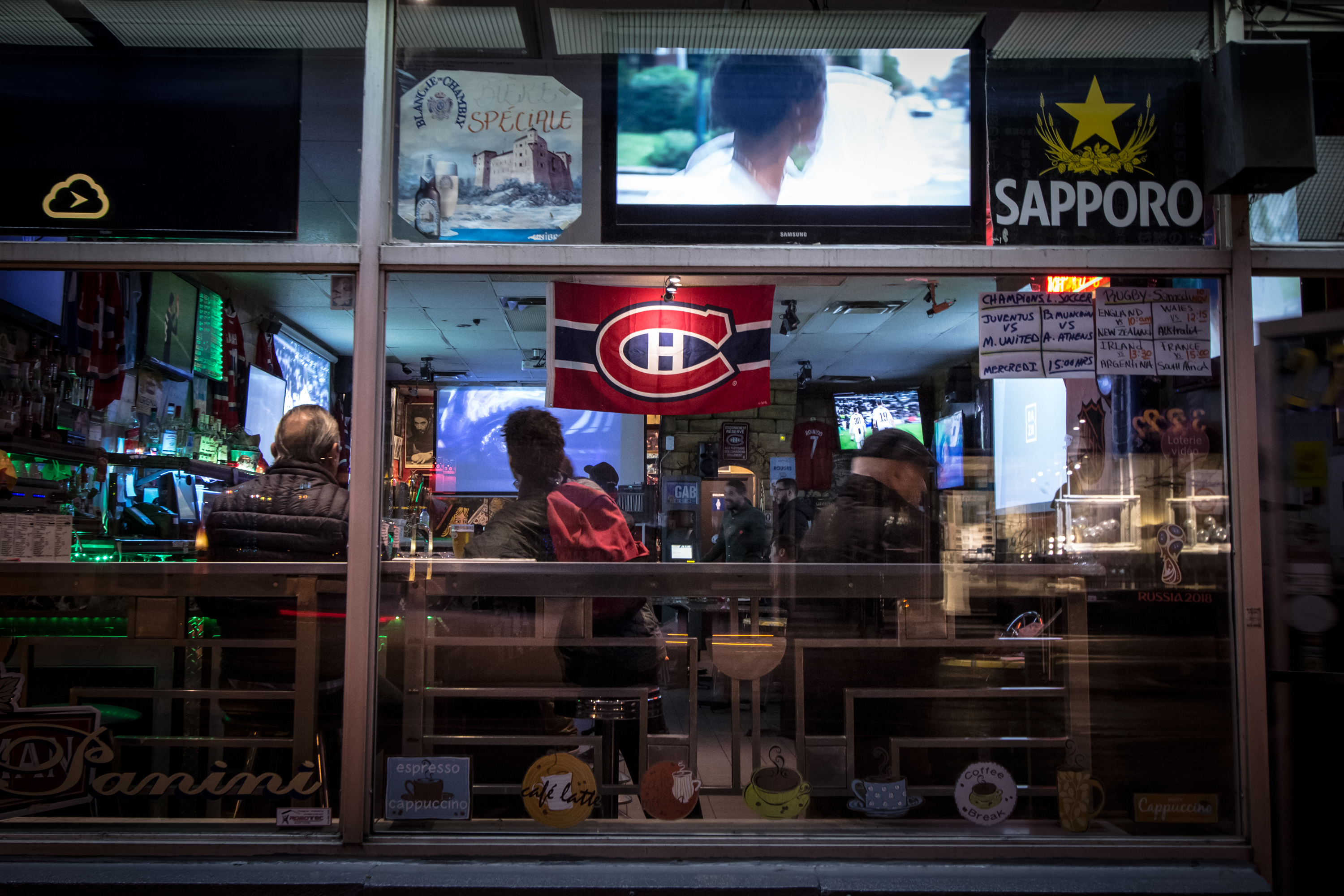 Outside window of a bar in Montreal