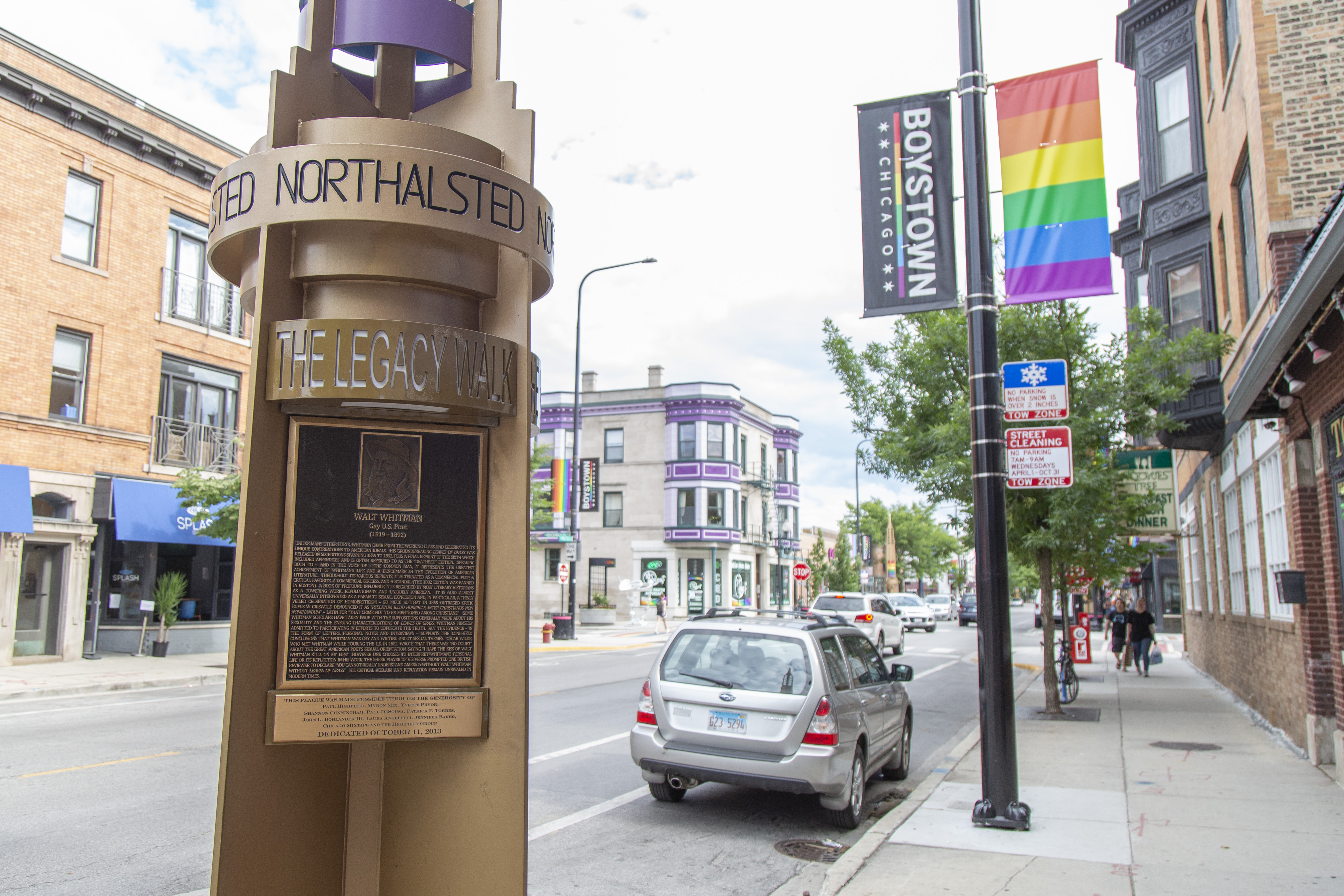Banners in the east Lake View neighborhood include the “Boystown” nickname for the area.