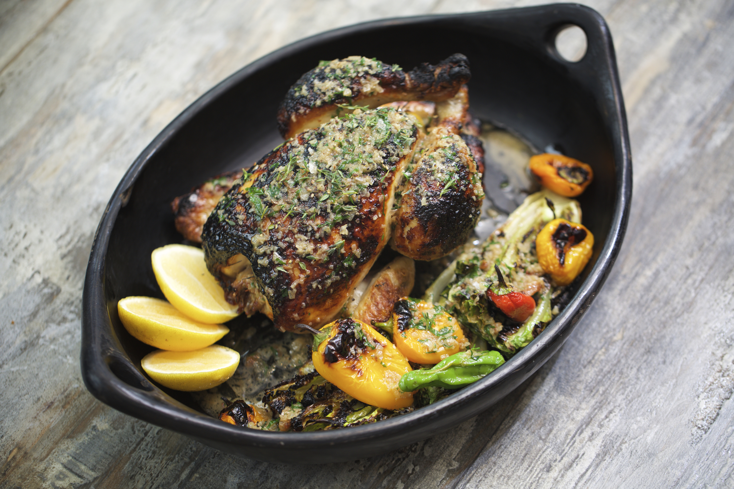 roast chicken with lemon and vegetables