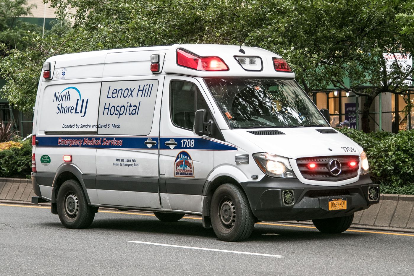 A Lenox Hill Hospital ambulance races through Manhattan.